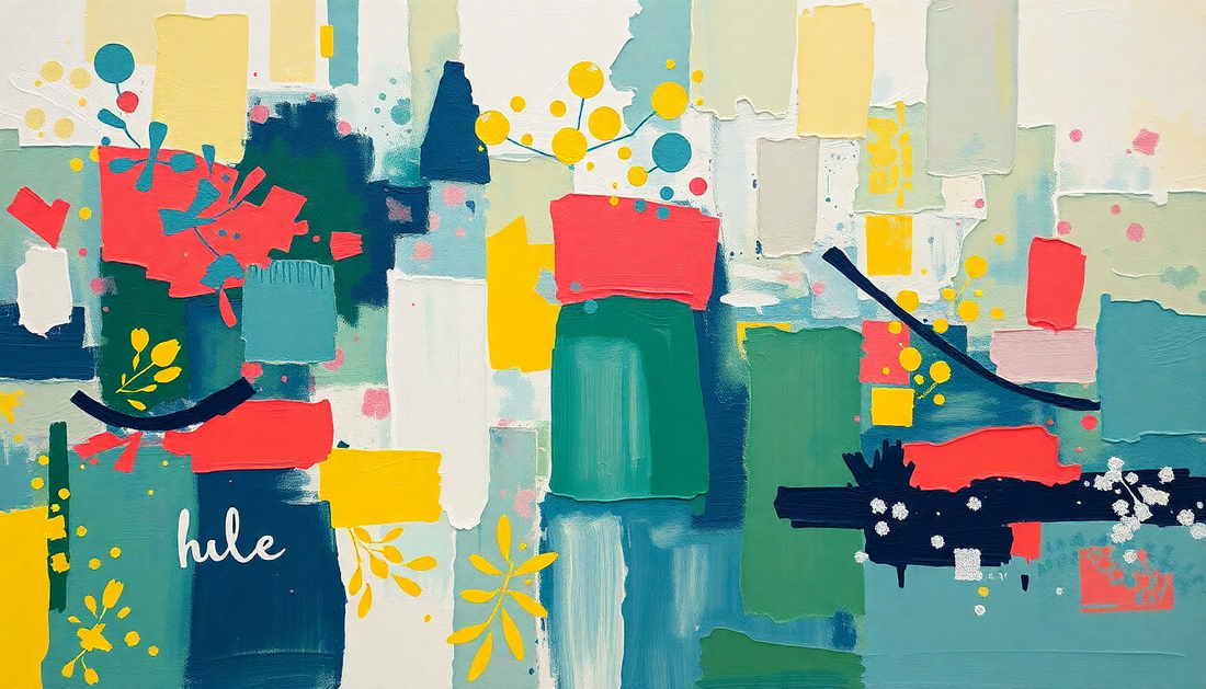 Abstracte schilderijen van Nederlandse kunstenaars tentoongesteld om online Nederlandse kunst kopen te promoten