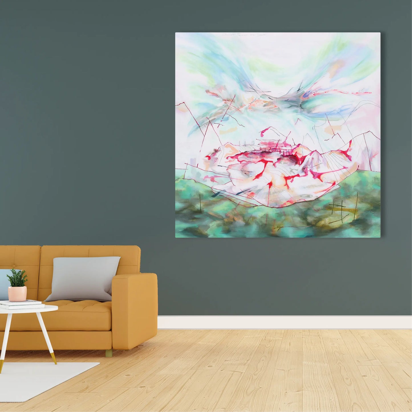 Exclusief schilderij voor interieur in lichte kleuren, perfect voor een moderne woonkamer met een elegante uitstraling.