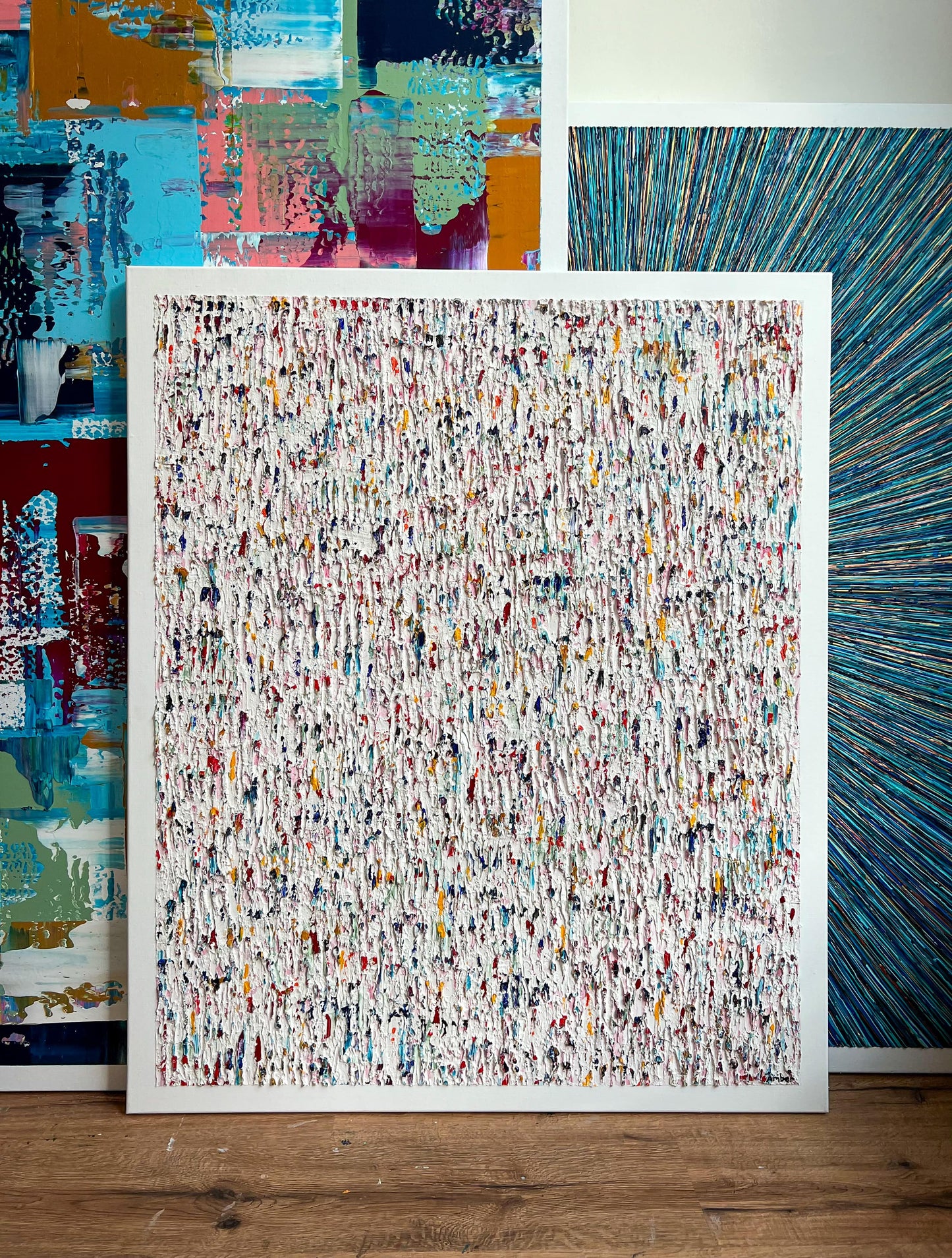 Langwerpig schilderij linnen op houten frame