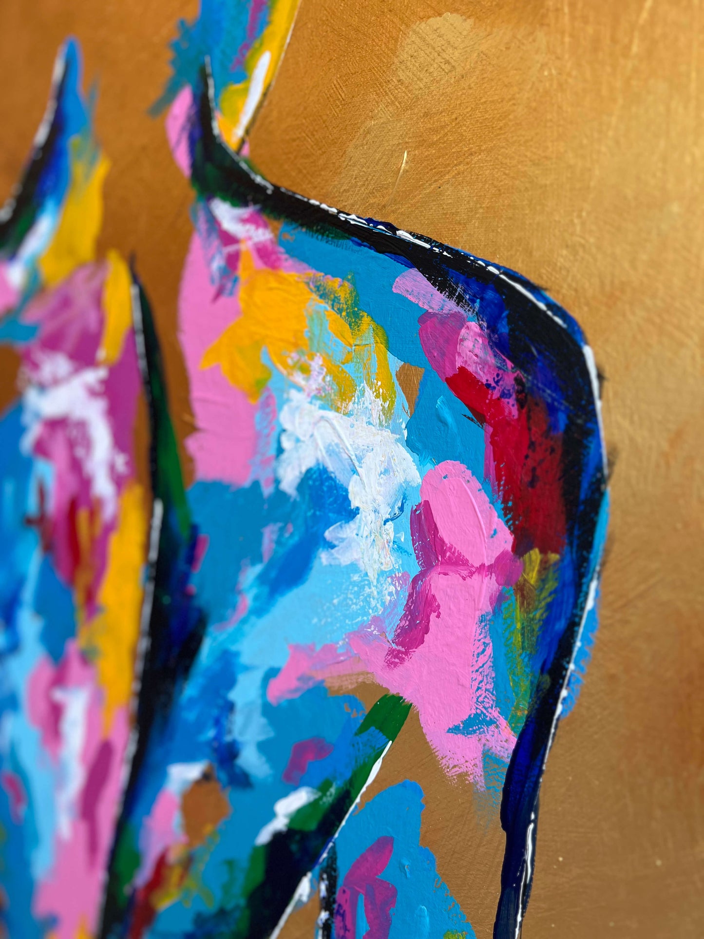 Langwerpig schilderij met acrylverf
