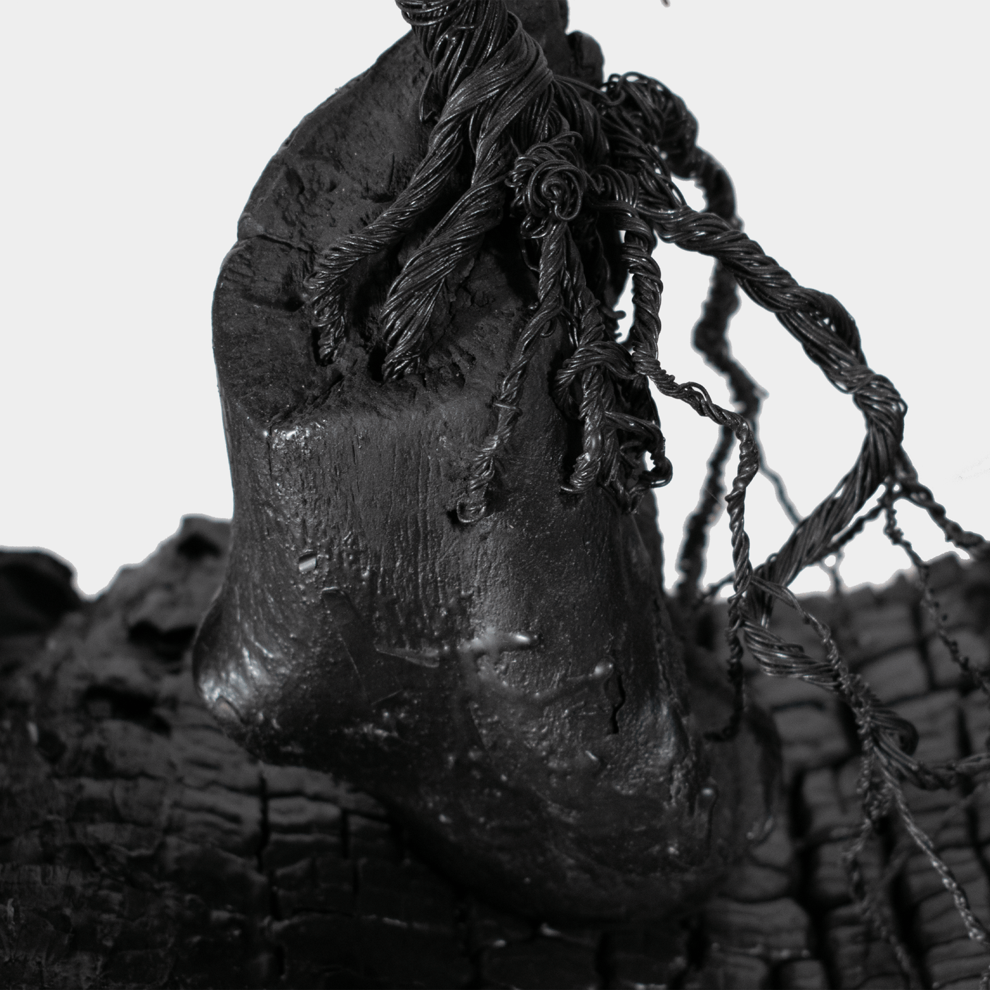 Ishizuki boom kunstobject van hout met gedetailleerde textuur en artistieke draden door Semra Heydari