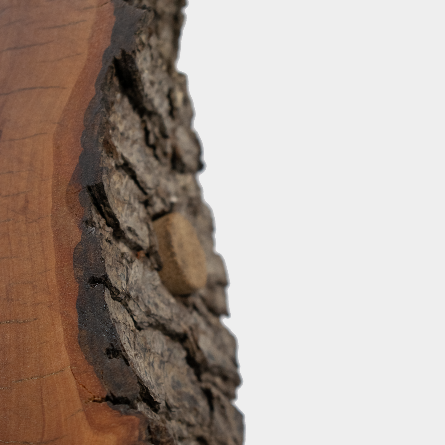 Close-up van kunst beeld sculptuur hout met natuurlijke schorsstructuur en warme tinten