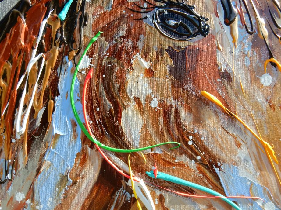 Close-up van een schilderij in moderne kunst paard stijl met expressieve penseelstreken en felle kleuren