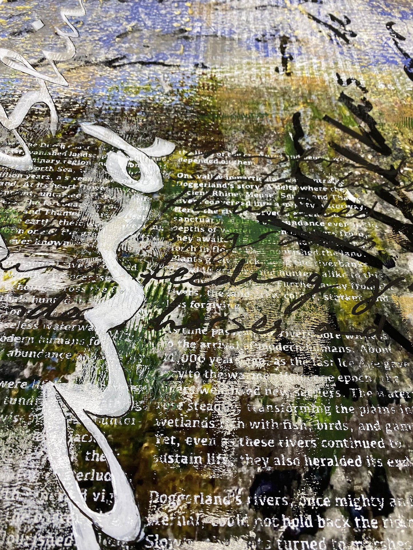 Abstract schilderij van Elise Eekhout met kleurrijke elementen en textuur, moderne kunst voor interieur