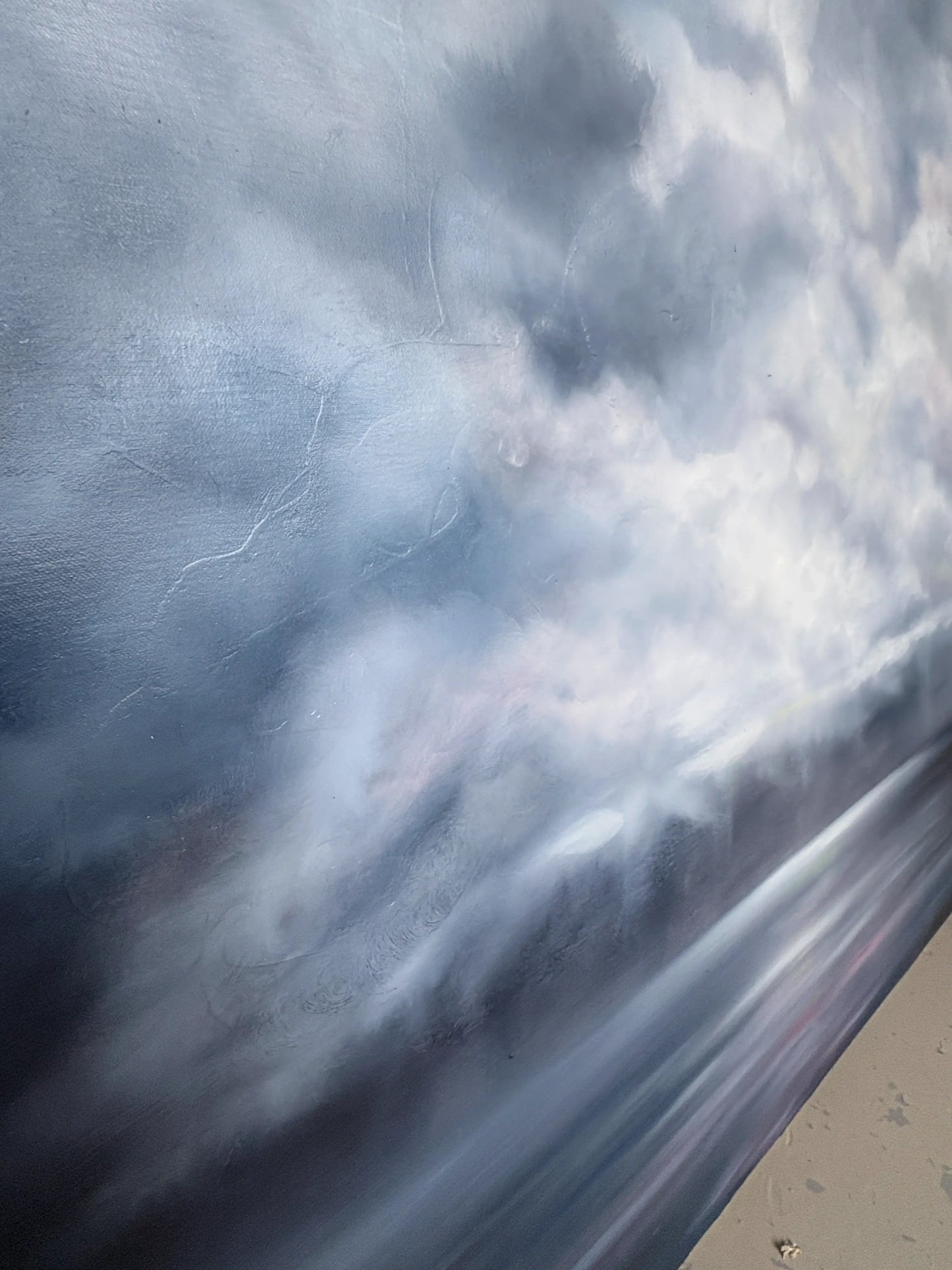 Origineel schilderij Frosted Azure met een serene lucht en reflecties op het wateroppervlak