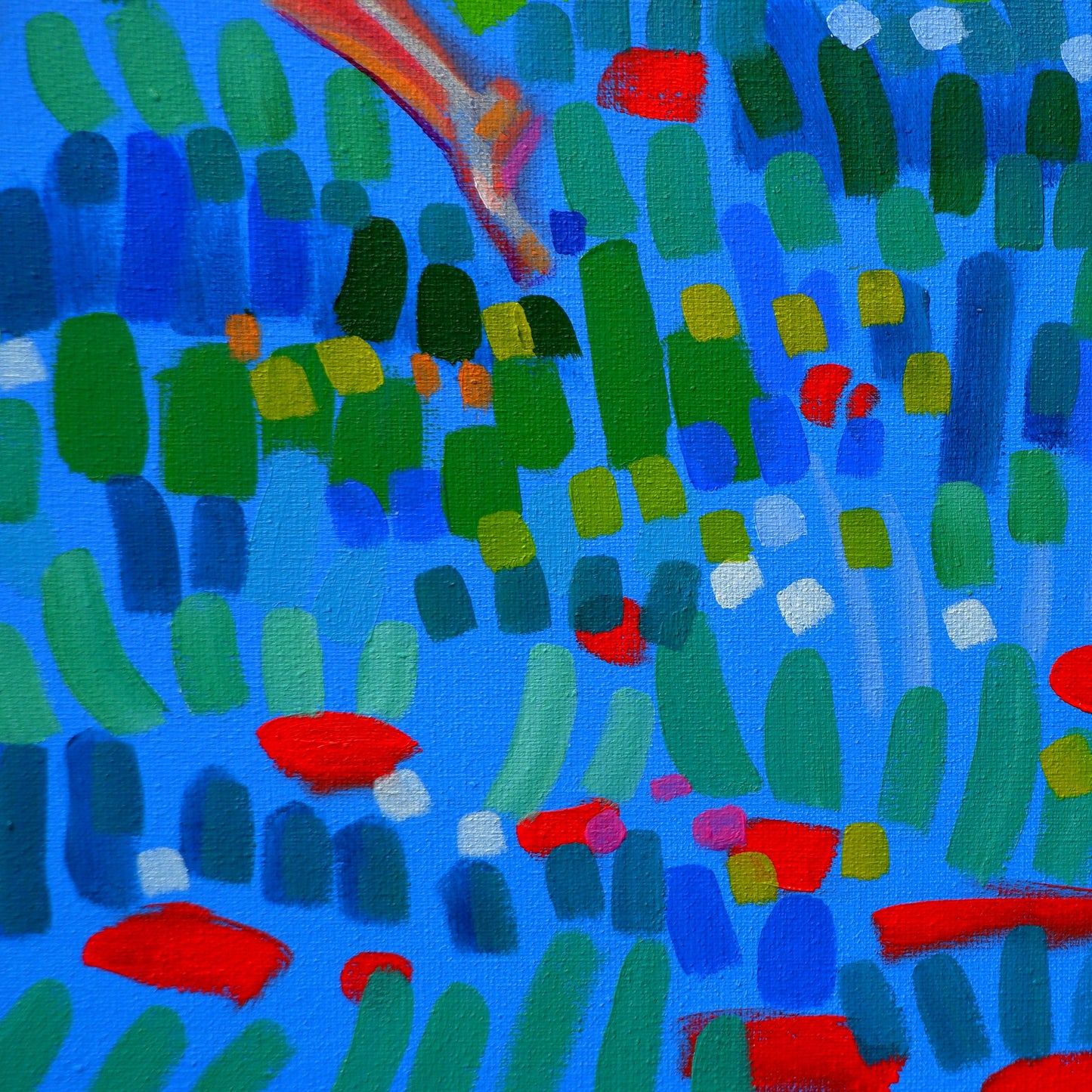 Modern schilderij 'The Memory Remains' met levendige kleuren en abstracte patronen