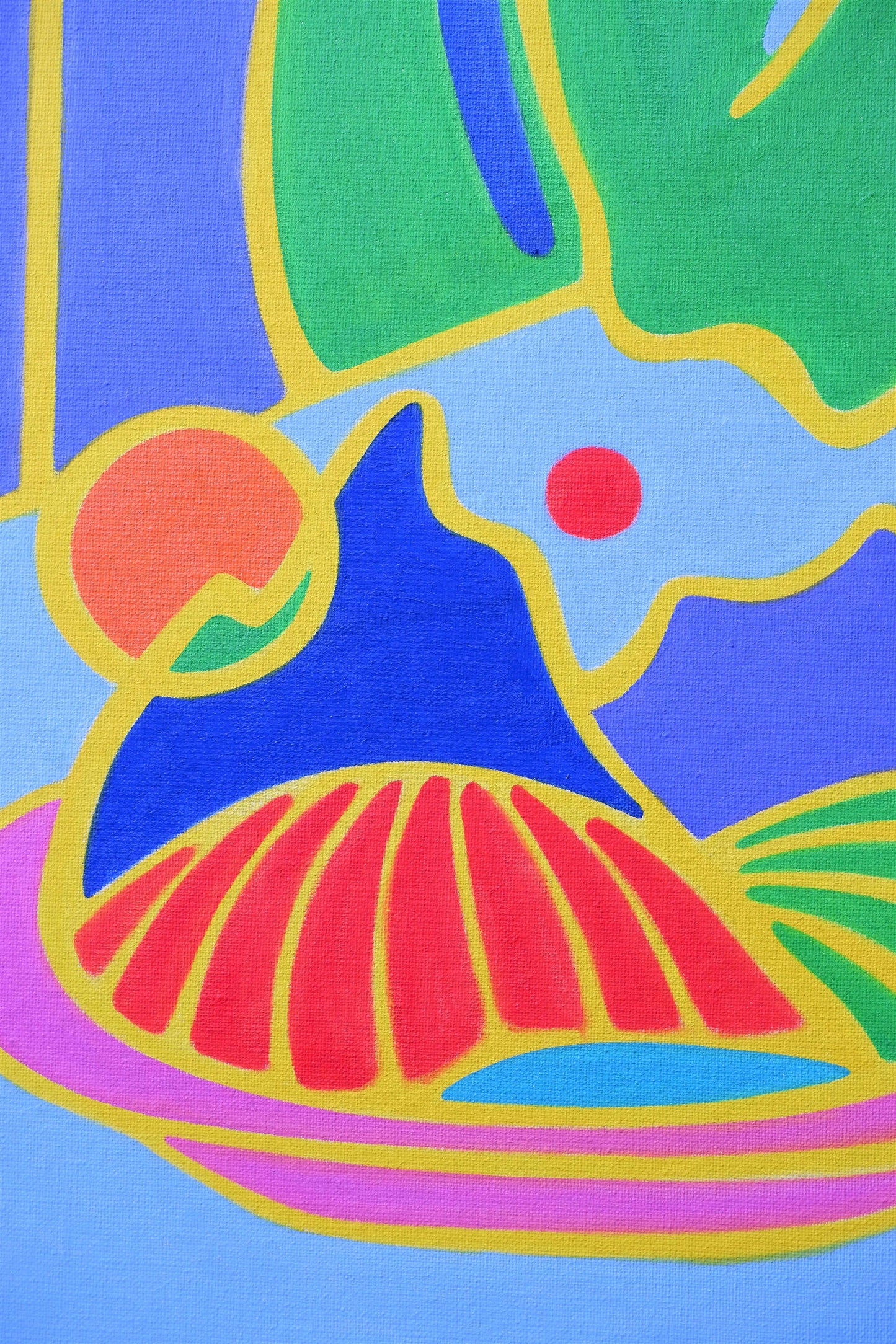 Verrassend schilderij van Van Lanigh met de titel The World on a Plate in levendige kleuren
