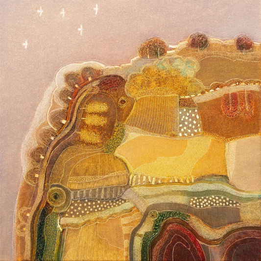 Abstract schilderij van Rob van Hoek met natuurlijke elementen en zachte kleuren