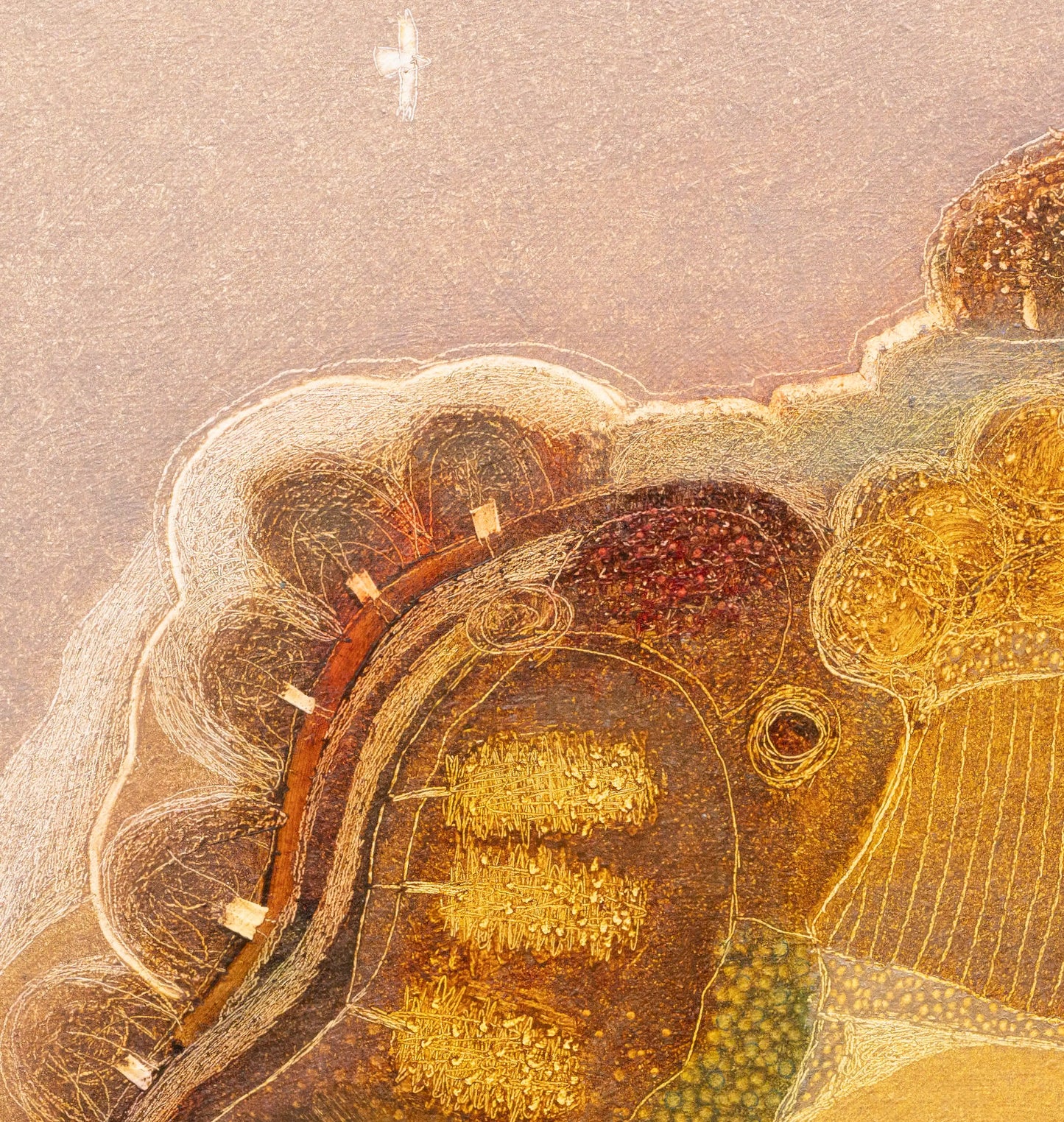 Rob van Hoek abstract schilderij met kleurrijke texturen en een aardse uitstraling