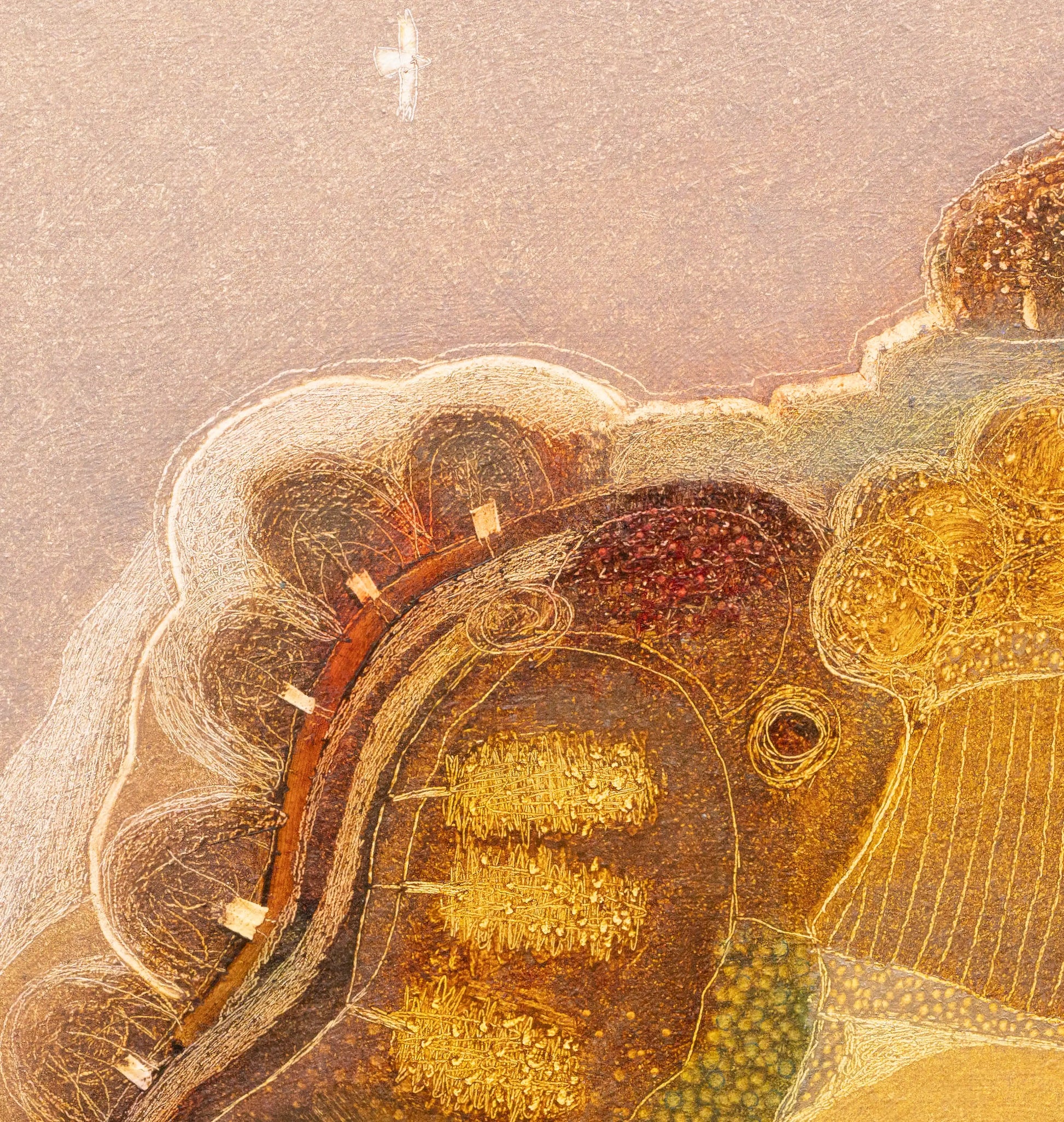 Rob van Hoek abstract schilderij met kleurrijke texturen en een aardse uitstraling