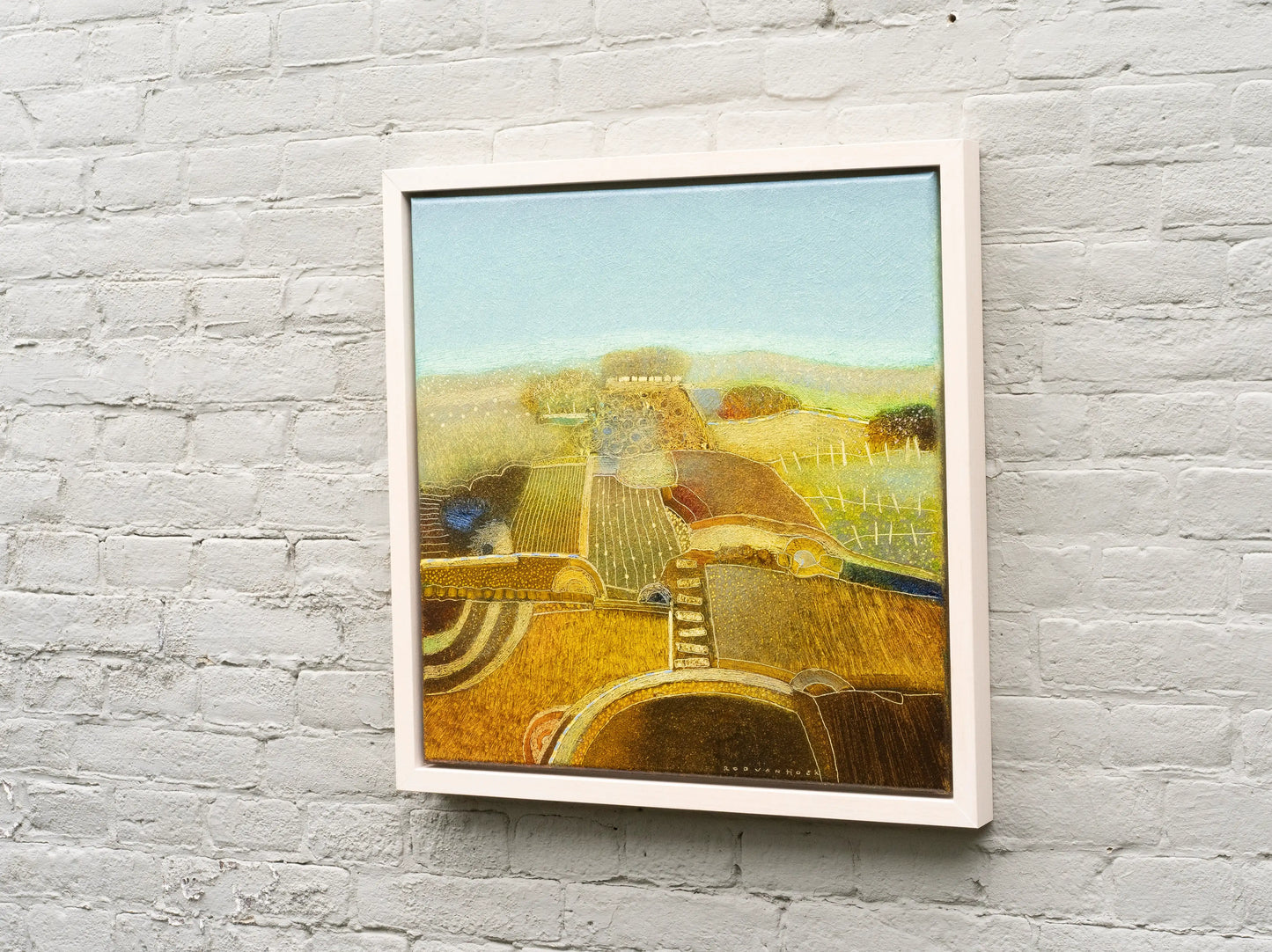 Origineel landschap schilderij van Rob van Hoek met een kleurrijk uitzicht op heuvels en velden