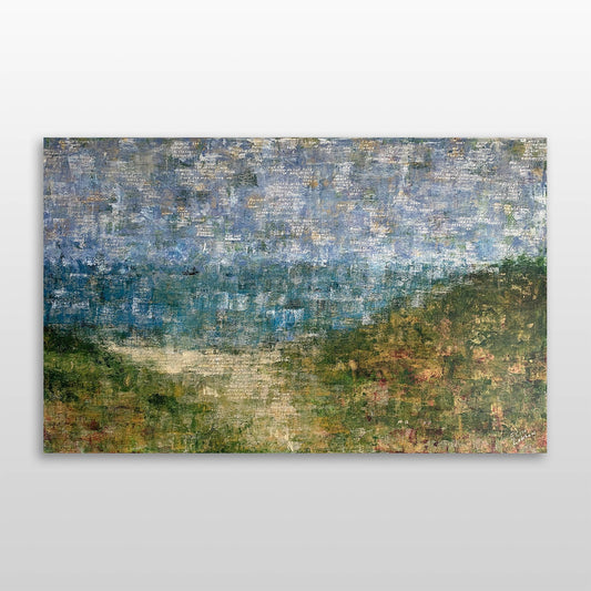 Abstract landschap schilderij van Elise Eekhout met een kleurrijke en dromerige natuurweergave