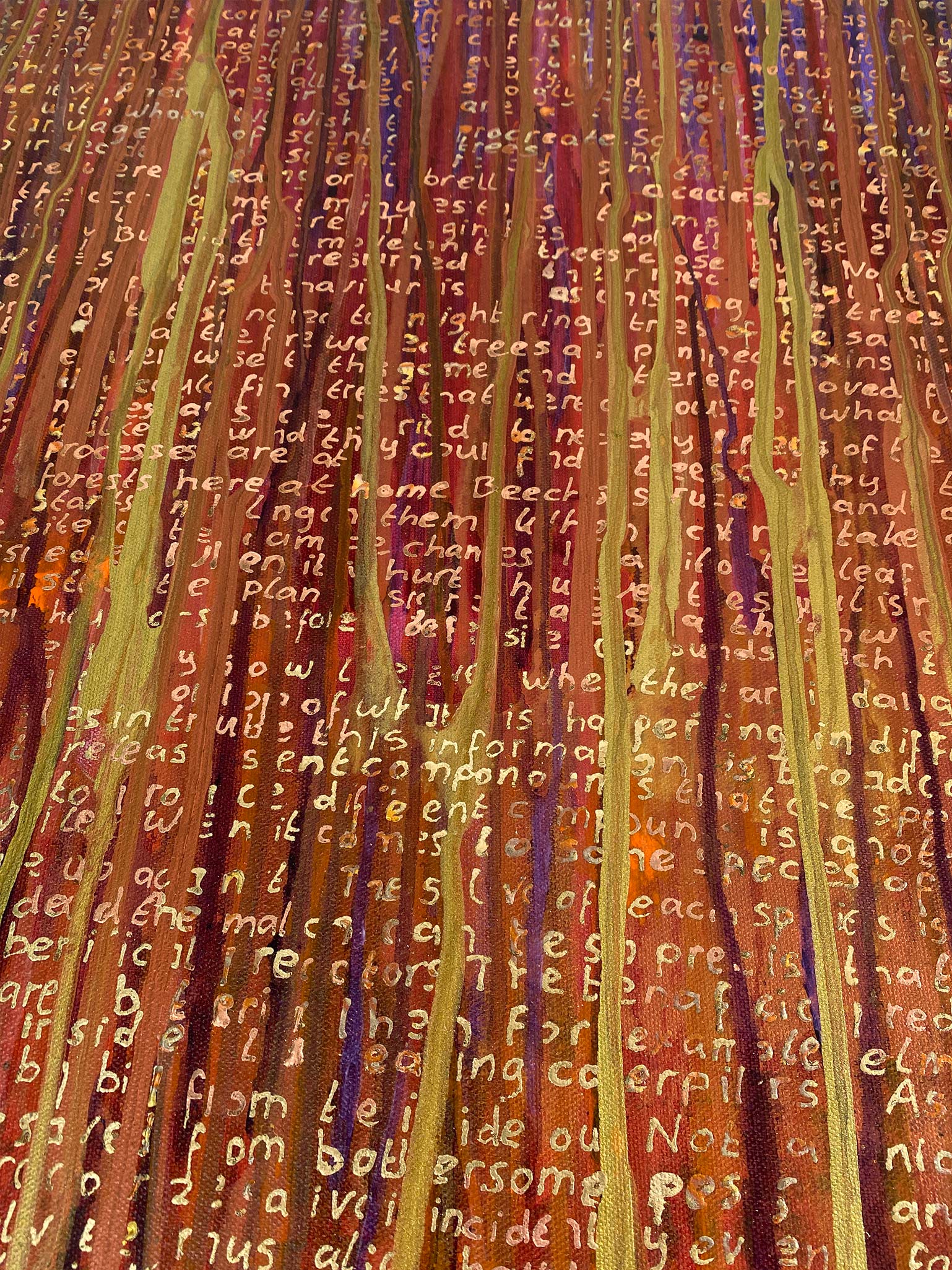 Abstract schilderij Hidden Life 01 met kleurrijke textuur en geschreven teksten voor moderne kunstliefhebbers