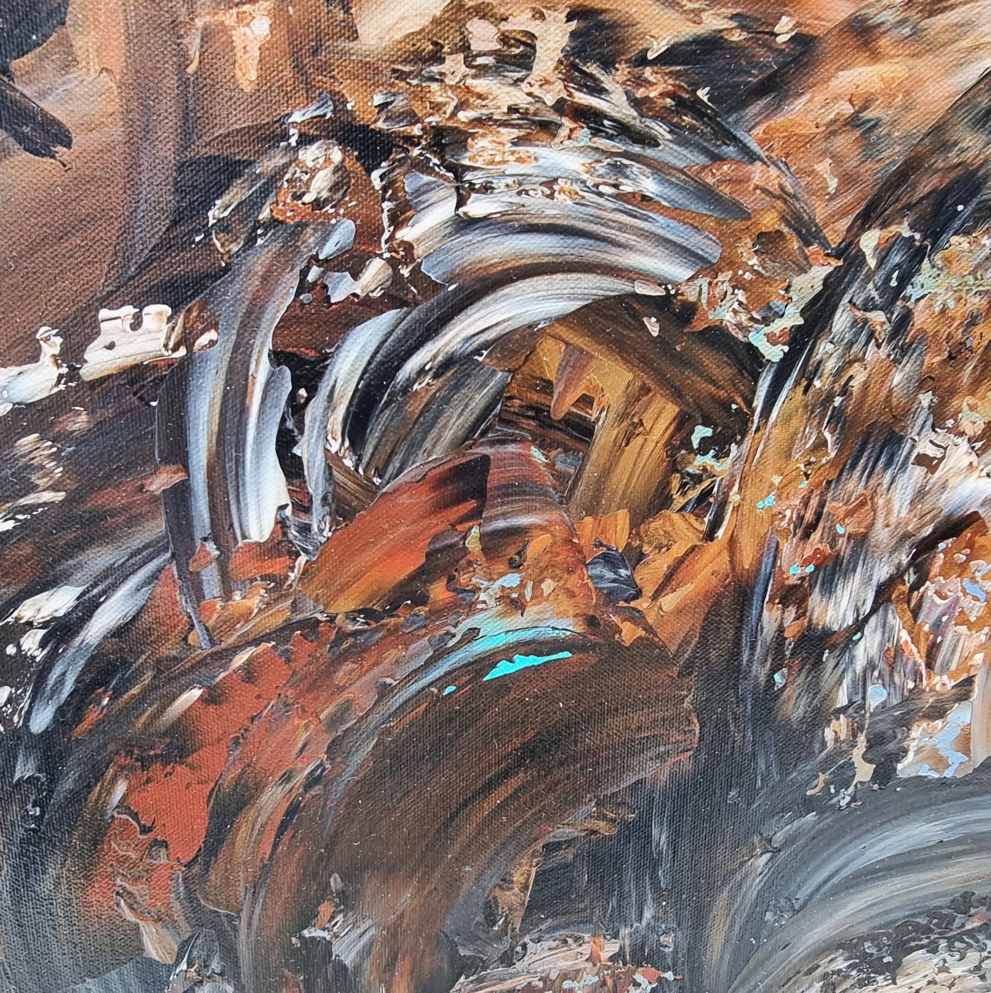 Abstract schilderij Viggo 08 met bruine, grijze en blauwe kleuren door Frances Eckhardt