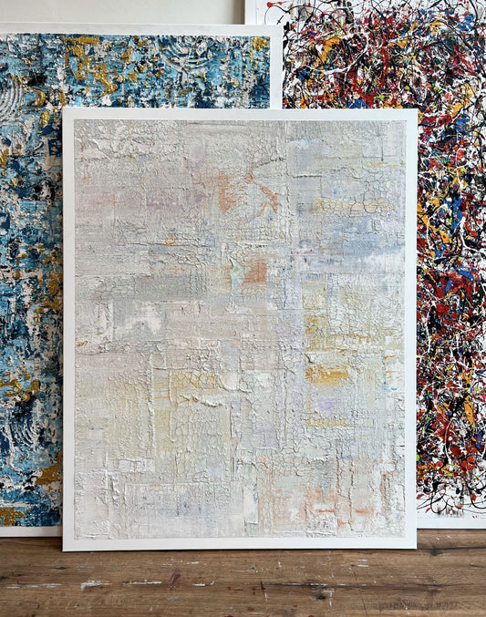 Blossom abstract kunstwerk schilderij van Atelier58 met textuur en zachte pastelkleuren