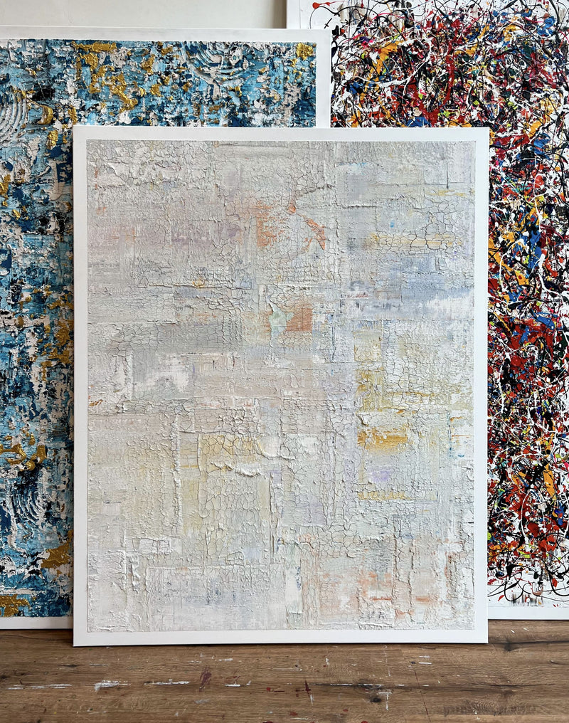 Blossom abstract kunstwerk schilderij van Atelier58 met textuur en zachte pastelkleuren