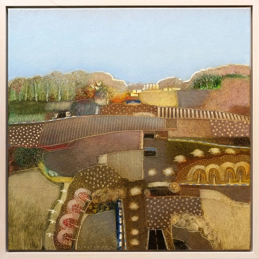 Schilderij van Rob van Hoek met kleurrijke landschappen en een helder blauwe lucht, The cloudless blue sky