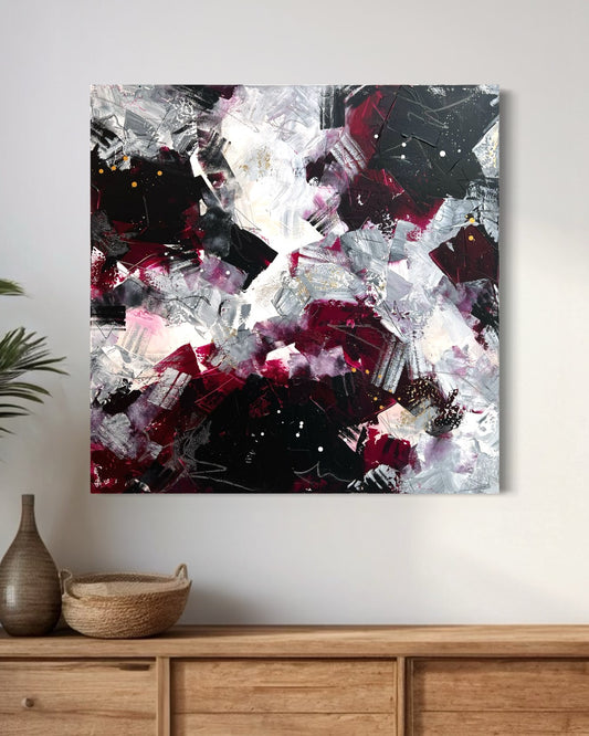 Abstract vierkant schilderij met donkere en lichte kleuren van Atelier58 kunst aan de muur kopen