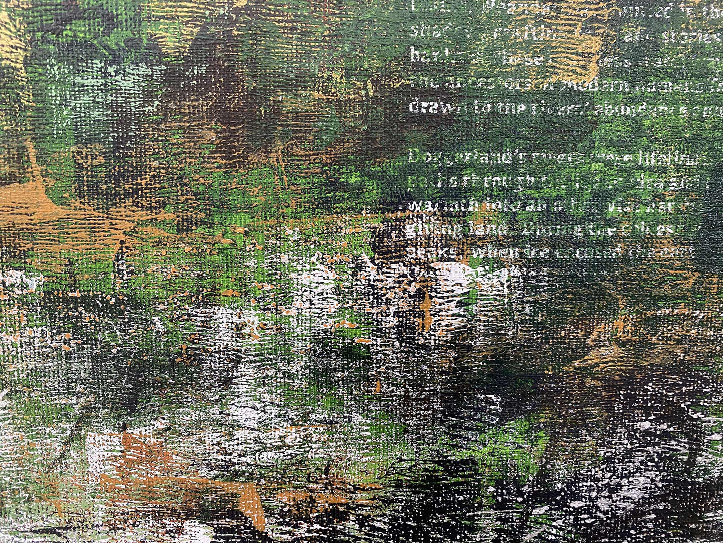 Uniek kunstwerk Ontsnapte Land 09 van Elise Eekhout met een abstracte groene en textuurachtige achtergrond