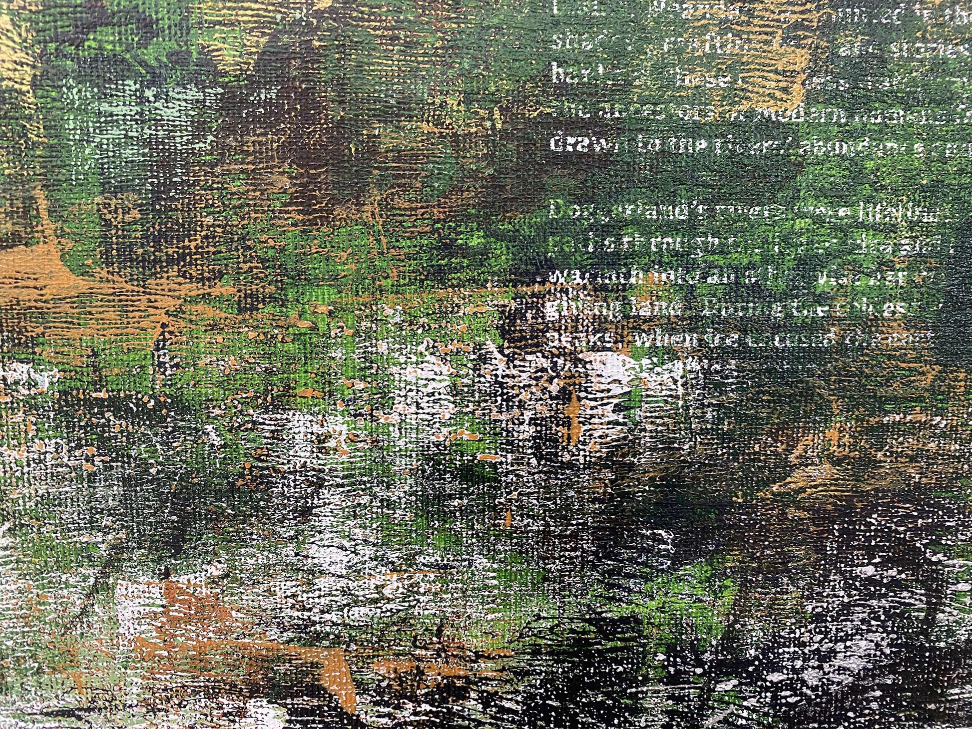 Uniek kunstwerk Ontsnapte Land 09 van Elise Eekhout met een abstracte groene en textuurachtige achtergrond