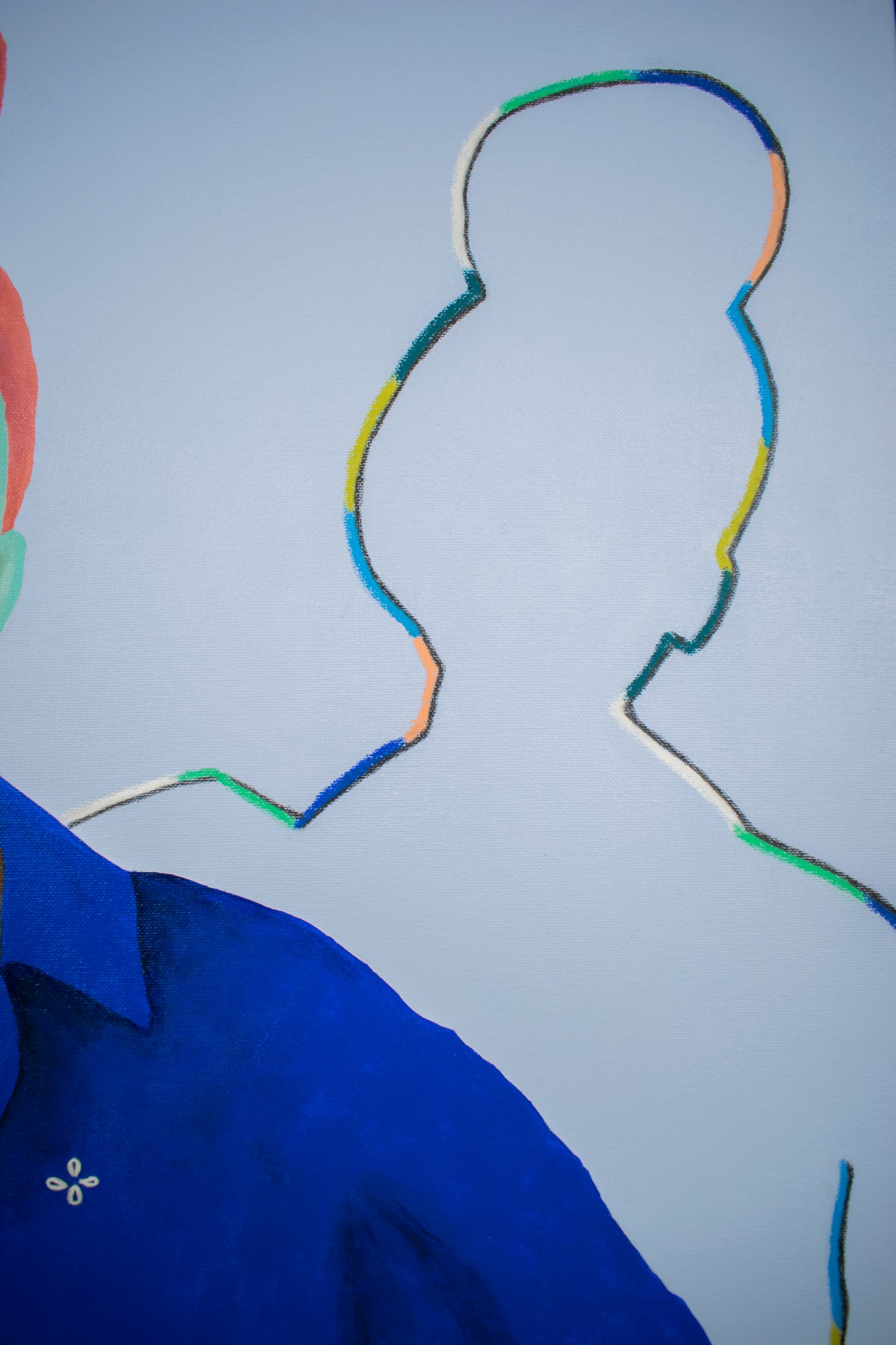 Kunstwerk Suvi van Loes Kamphuis met kleurrijke lijnen op een blauwe achtergrond