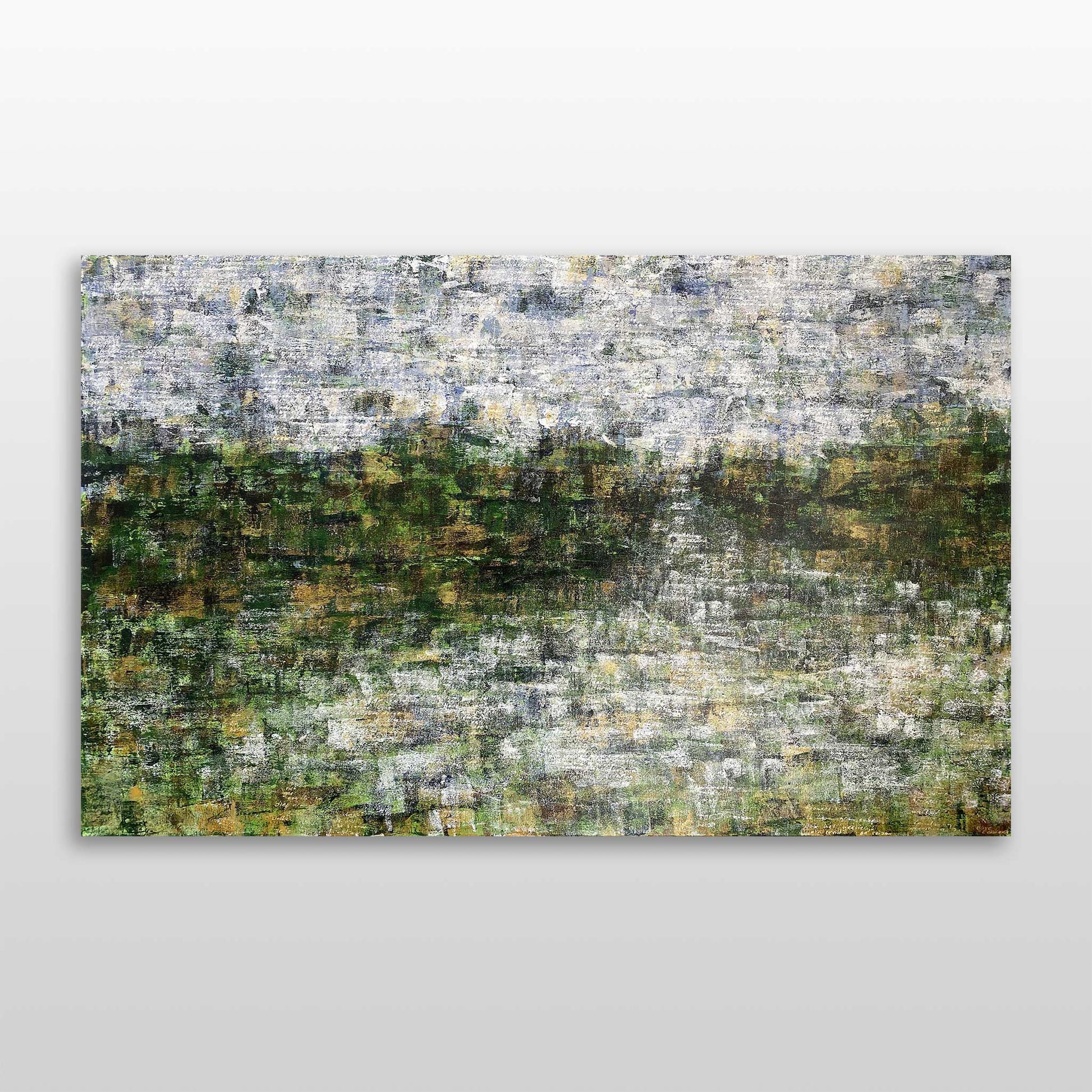 Abstract landschap schilderij van Elise Eekhout met zachte kleuren en textuur