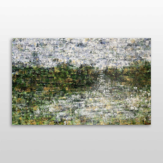 Abstract landschap schilderij van Elise Eekhout met zachte kleuren en textuur