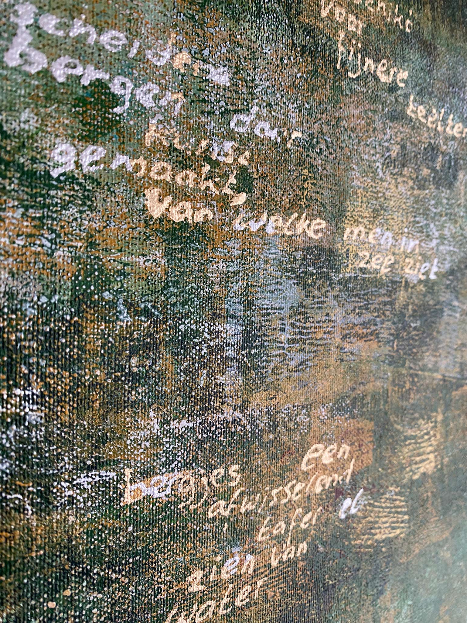 Abstract landschap schilderij van Elise Eekhout met unieke texturen en verfijnde kleuren