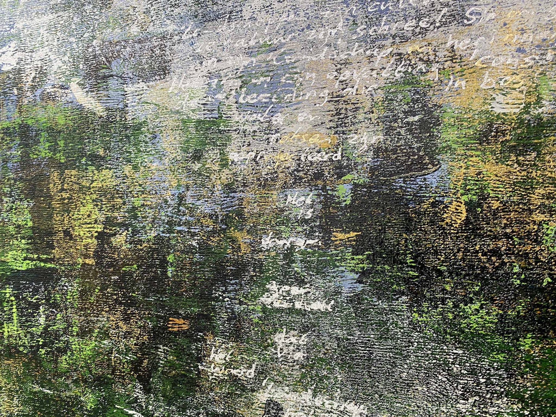 Abstract landschap schilderij van Elise Eekhout met diverse kleuren en teksturen