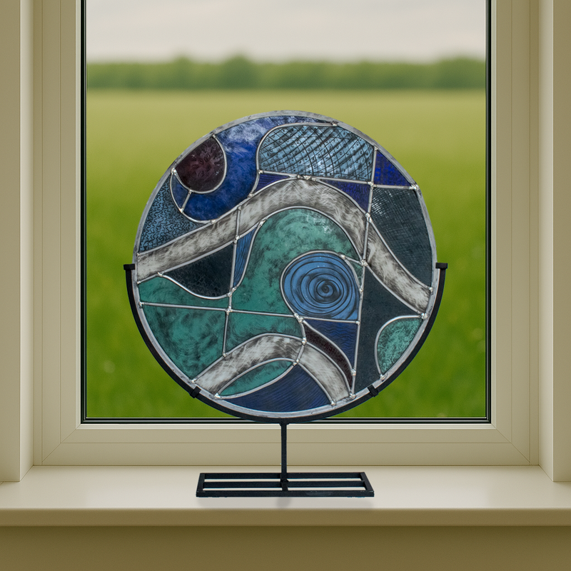 Lascaux Vogel glas kunst glaskunst cirkelvormig raamdecoratie in blauw en groen