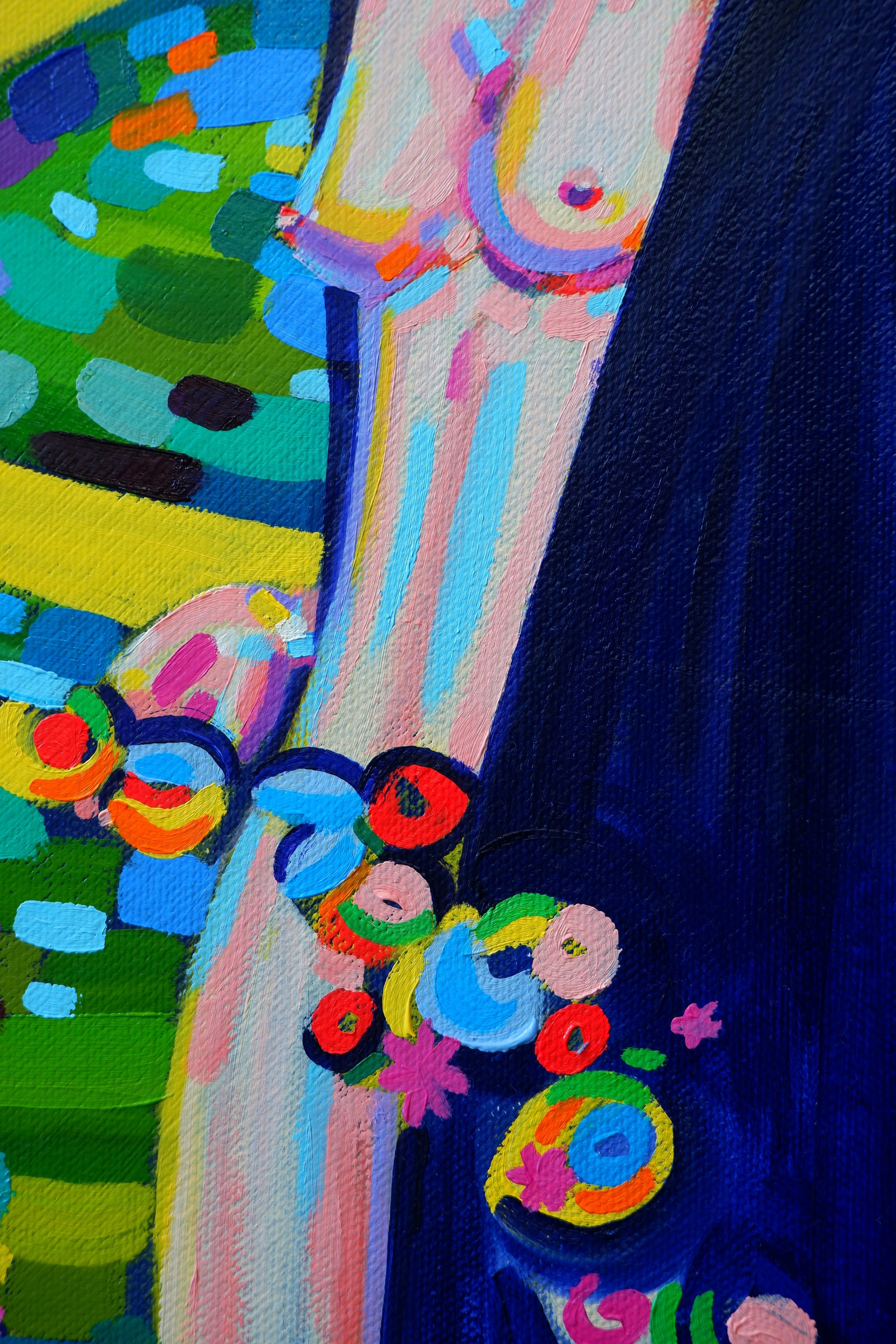 Kleurrijk kunstwerk 'midway on our life’s journey' van Van Lanigh met abstracte vormen en levendige kleuren