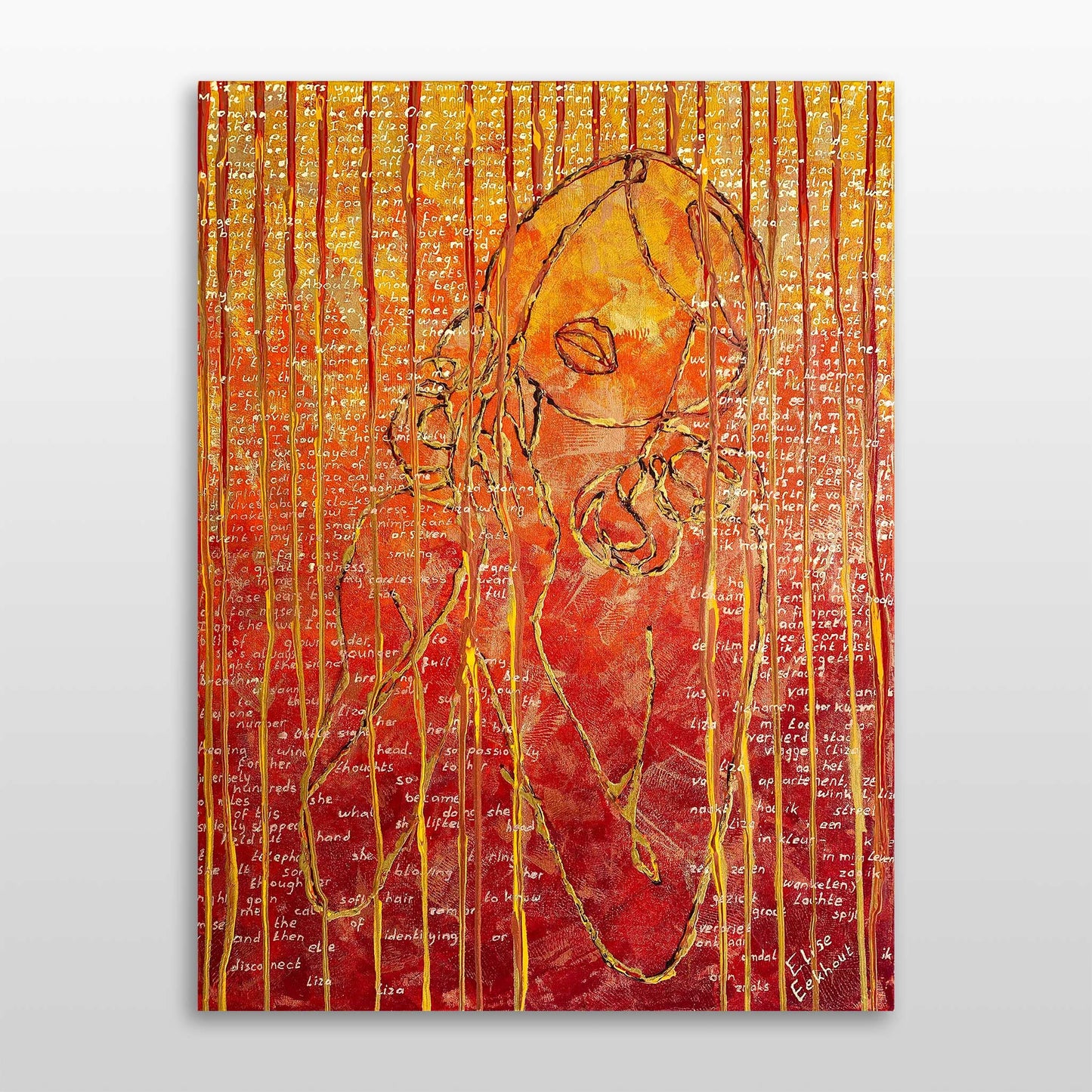 Modern schilderij Liza 03 van Elise Eekhout met warme kleuren en abstracte vormen