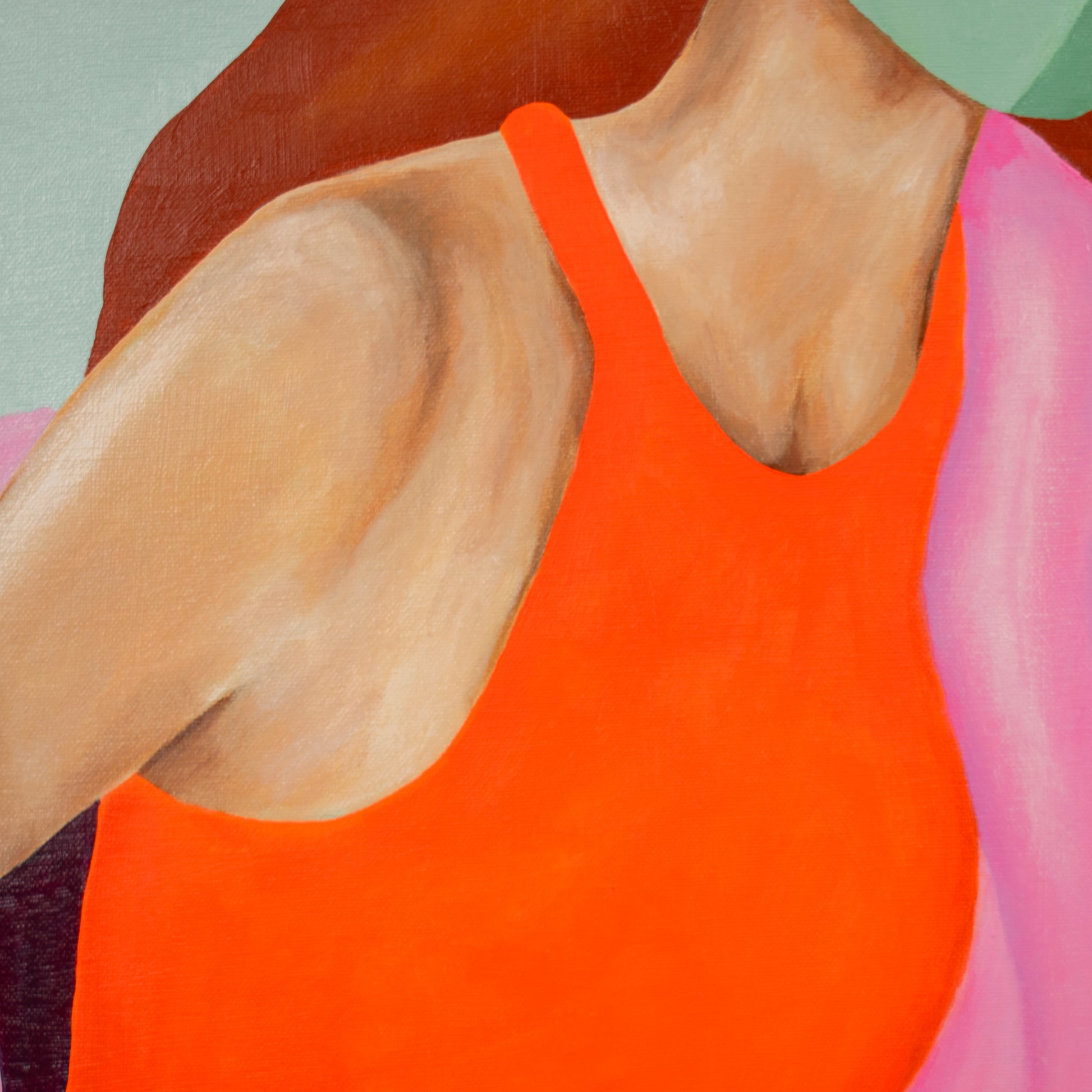Kleurrijk modern schilderij vrouw met abstracte vormen en levendige kleuren van Loes Kamphuis