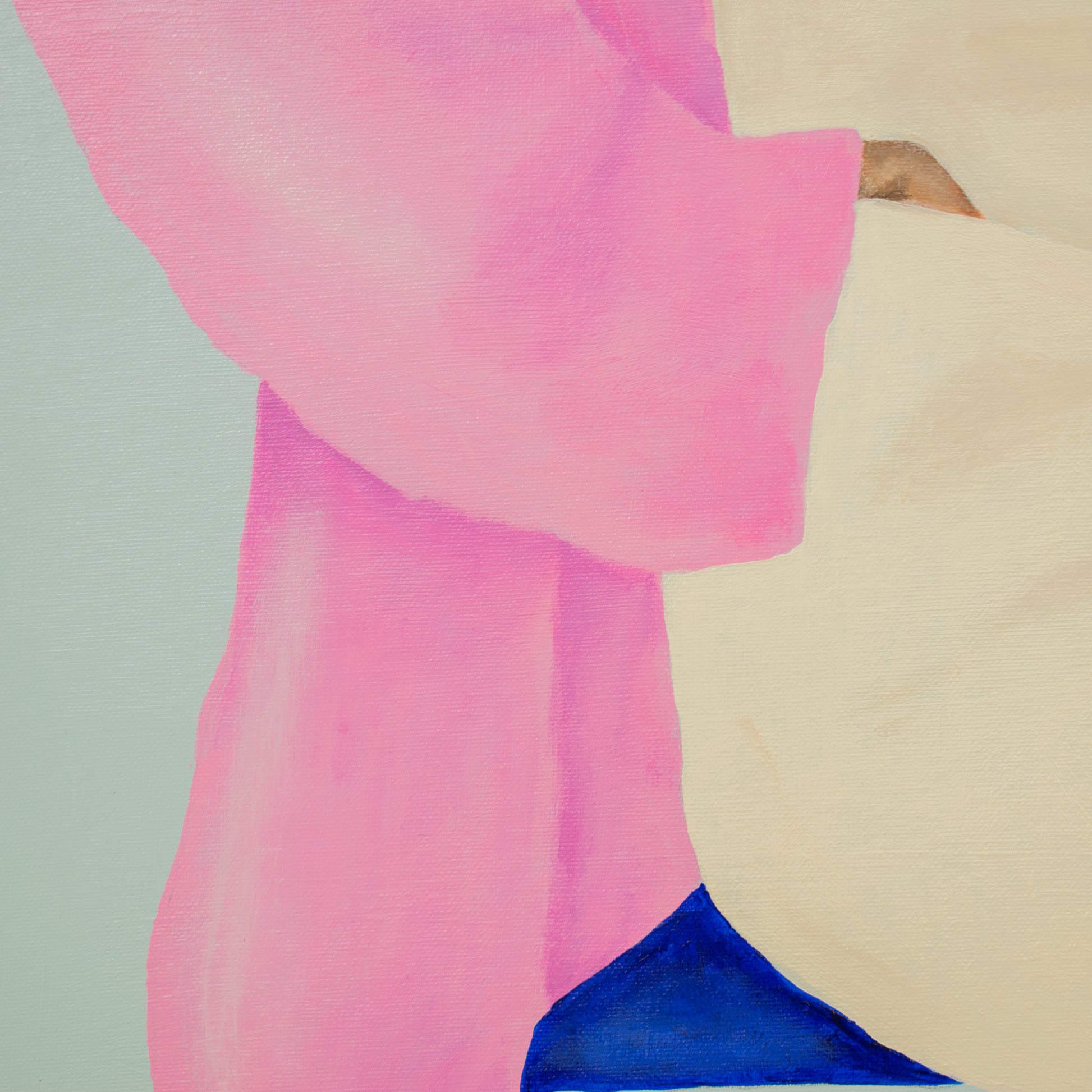 Modern schilderij vrouw in zachte kleuren met een vrouwelijke figuur in pink en blauw
