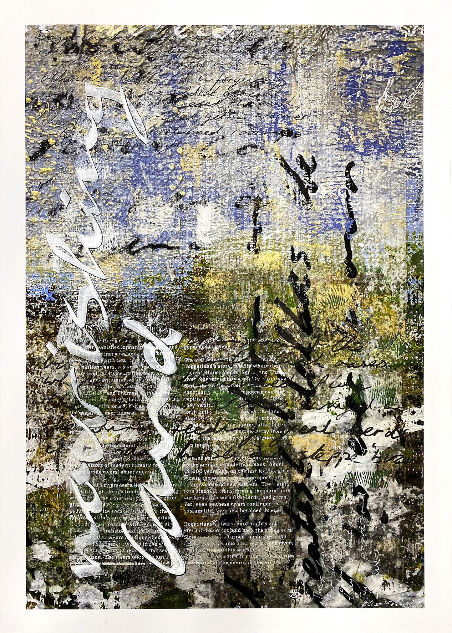 Abstract schilderij van Elise Eekhout, moderne kunst voor interieur met kleurrijke texturen en woorden