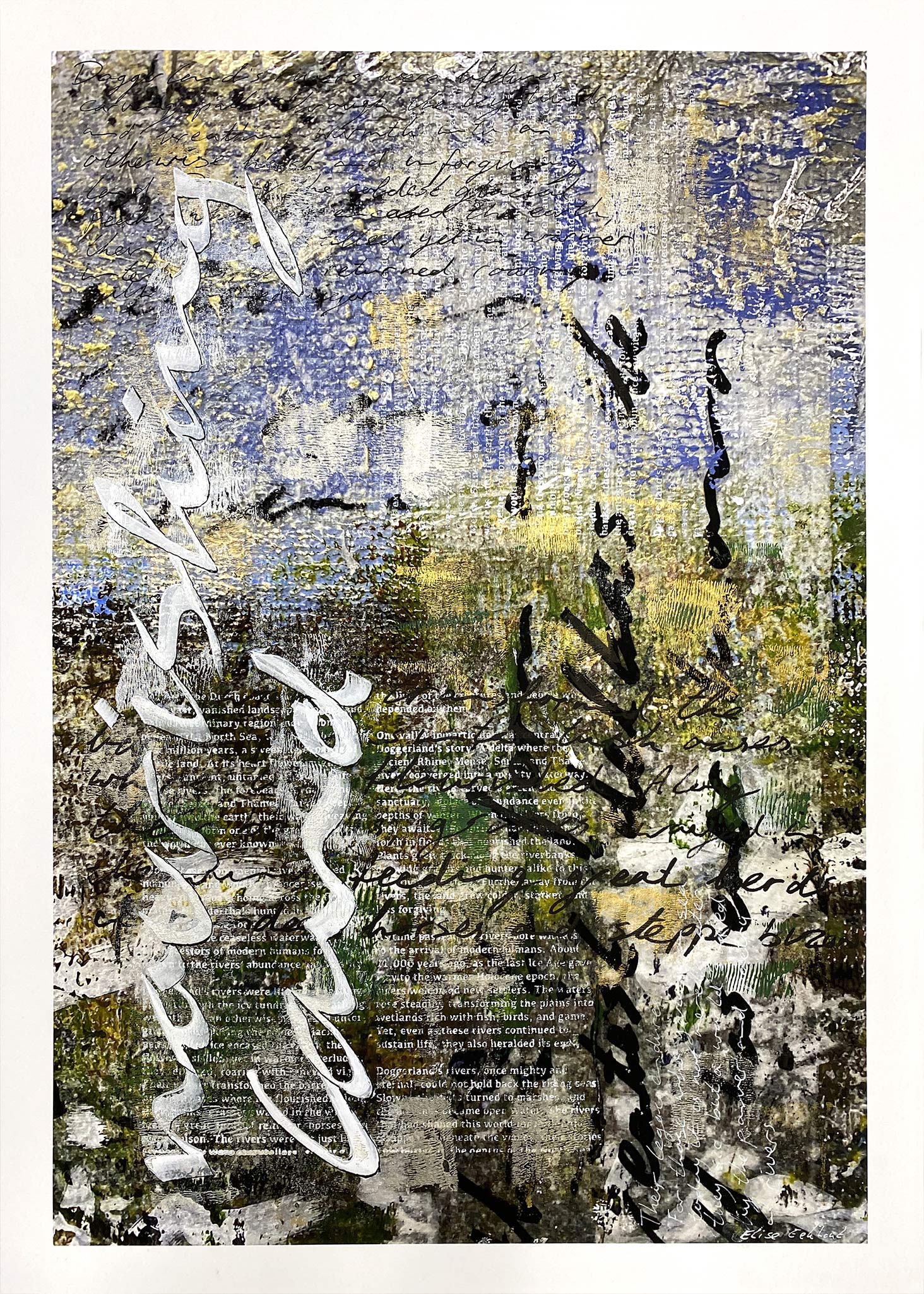 Abstract schilderij van Elise Eekhout, moderne kunst voor interieur met kleurrijke texturen en woorden