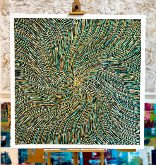 Moderne kunst voor interieur met kleurrijk abstract schilderij van Atelier58 in spiralen patroon