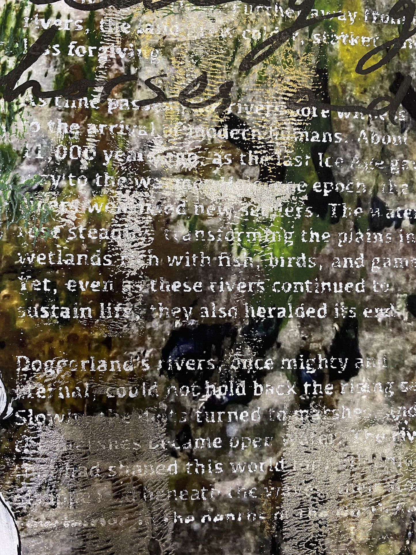 Schilderij van Elise Eekhout met abstracte tekst en kleuren, moderne kunst voor interieur