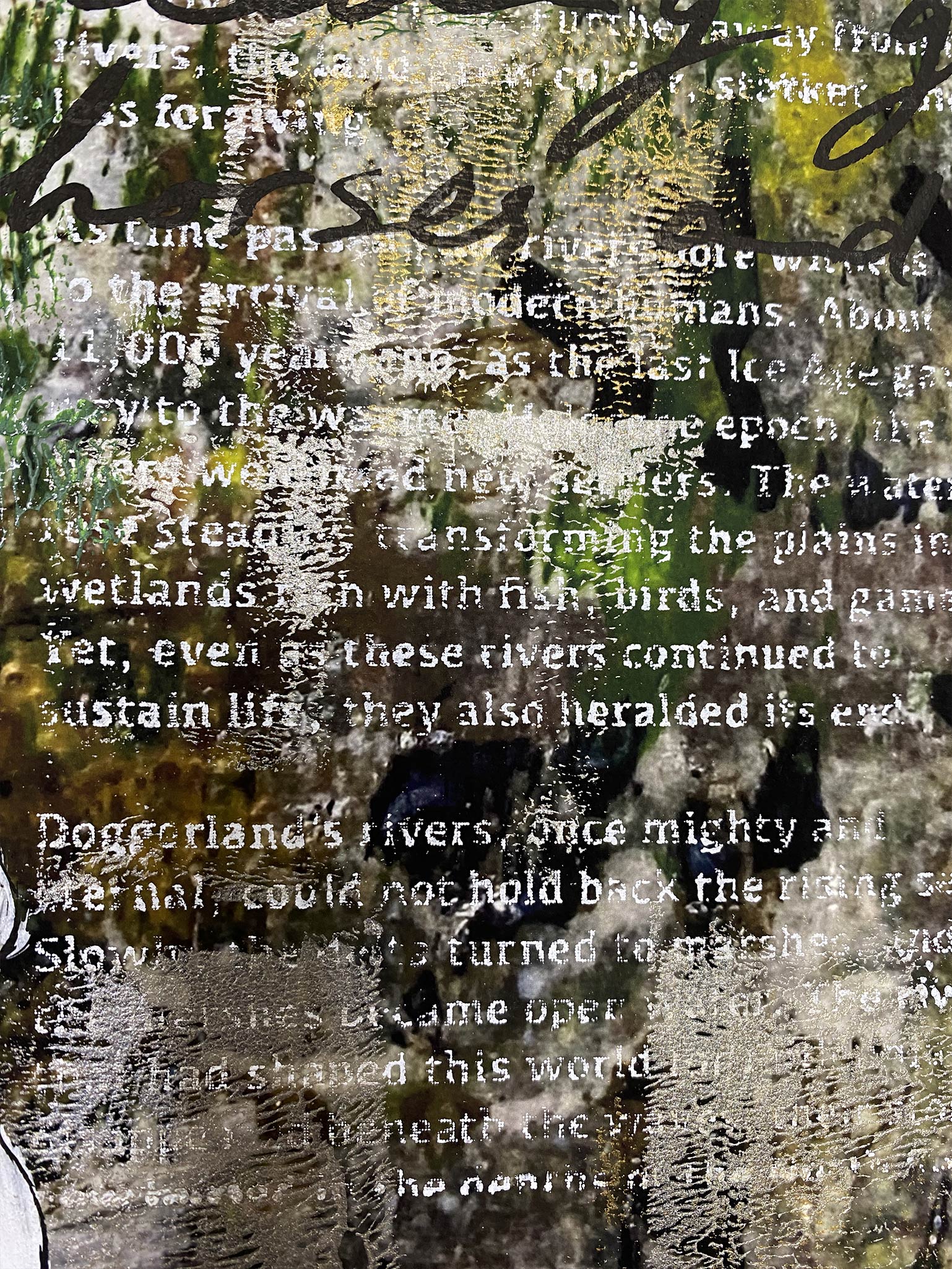 Schilderij van Elise Eekhout met abstracte tekst en kleuren, moderne kunst voor interieur