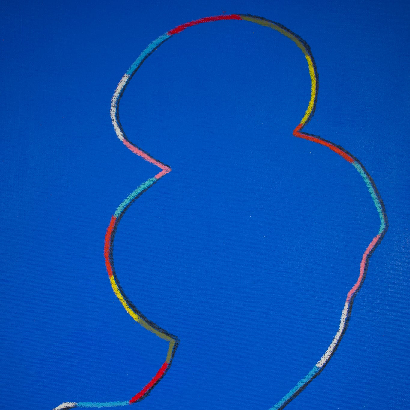 Moderne schilderij van een abstracte contour op een blauwe achtergrond