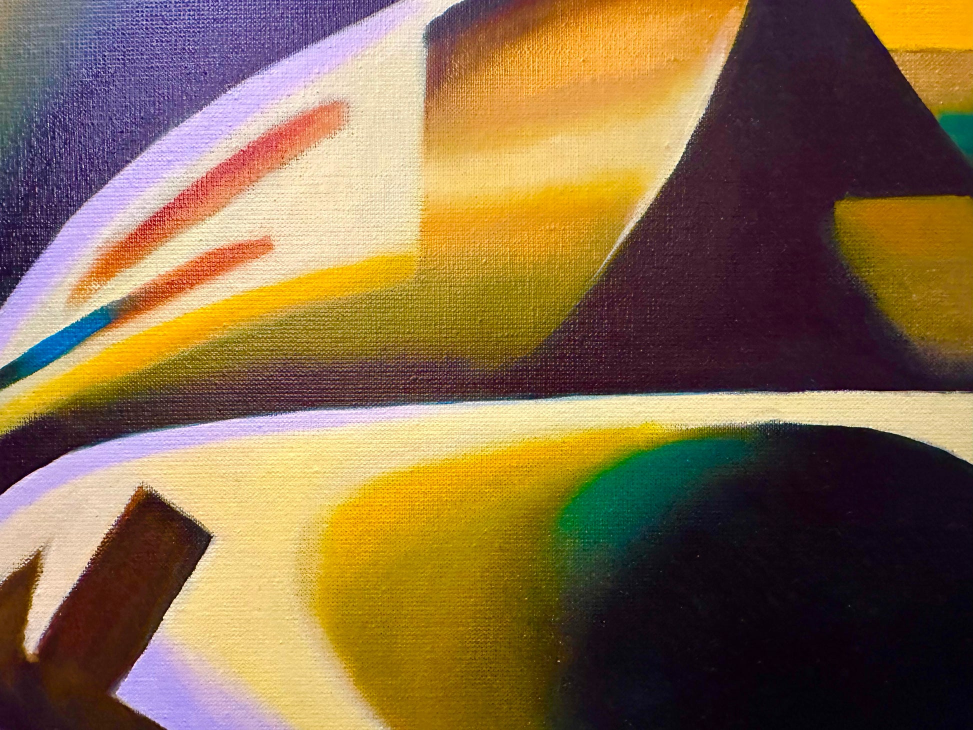 Abstract olie schilderij met levendige kleuren en dynamische vormen van Corné Akkers