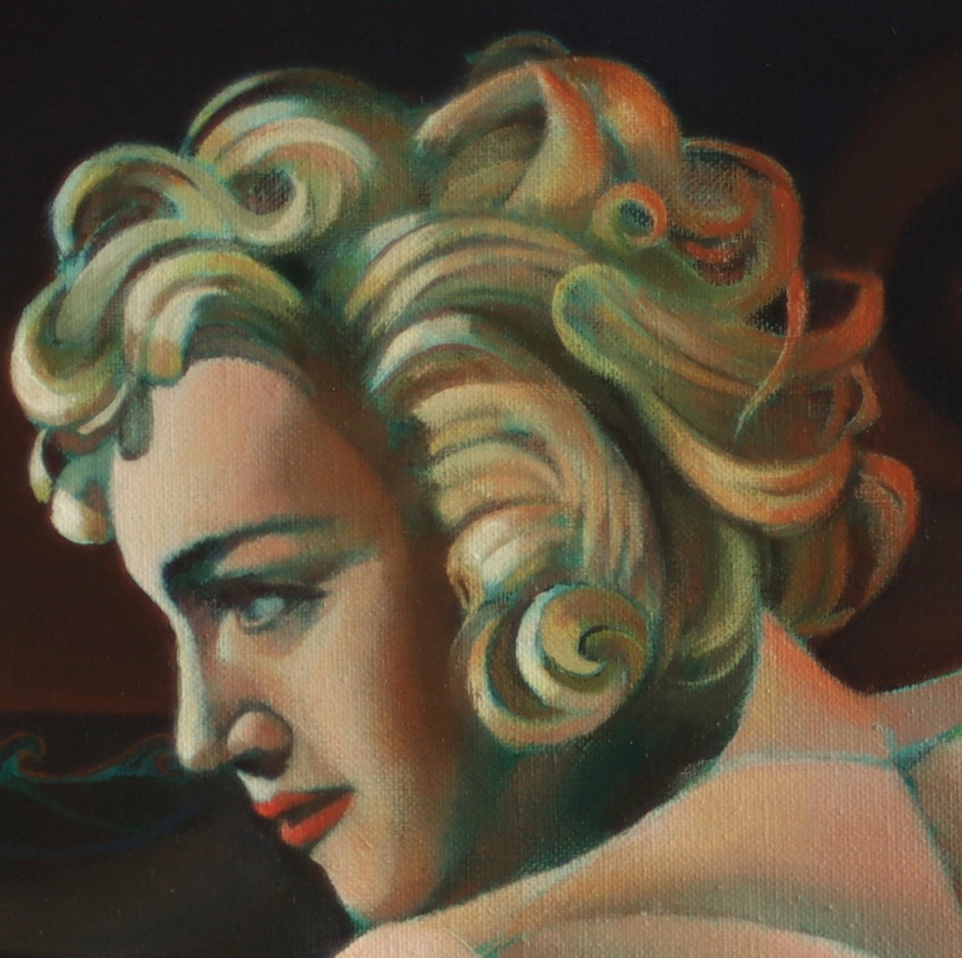 Schilderij The Infinite Waves of Eternity door Corné Akkers met een vrouwelijk portret en stylische krullen