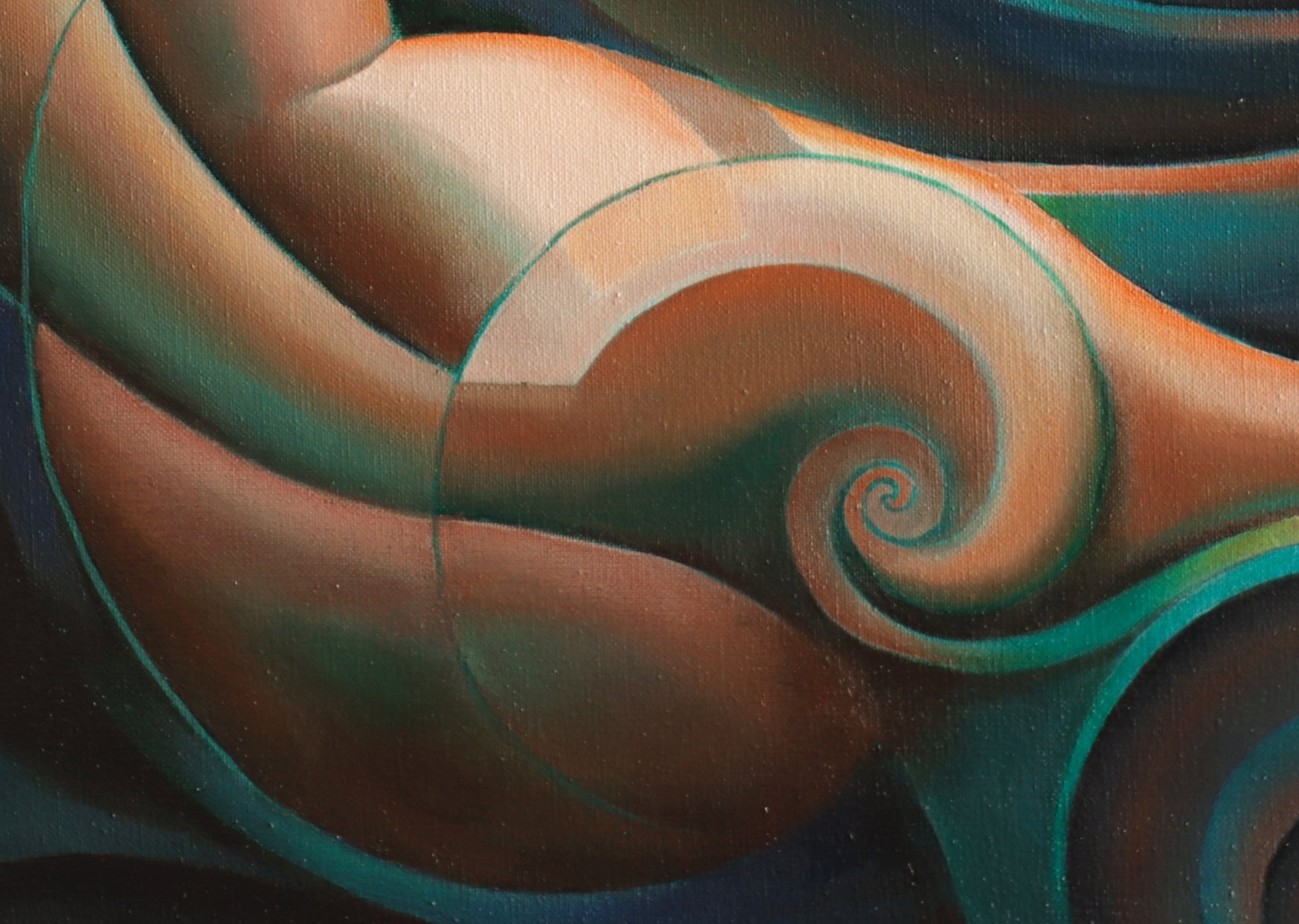 Schilderij van Corné Akkers getiteld The Infinite Waves of Eternity met kleurrijke, golvende vormen