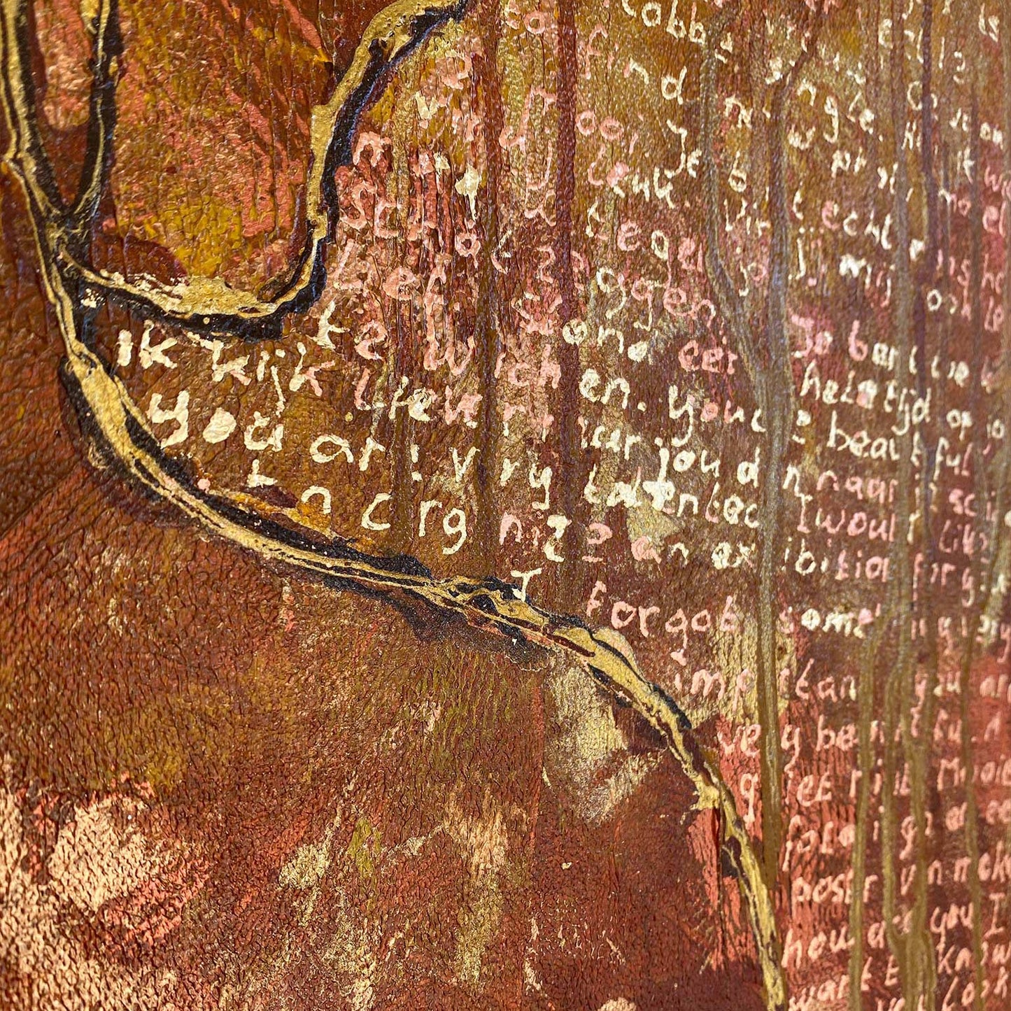 Origineel abstract schilderij van Elise Eekhout met texturen en warme kleuren