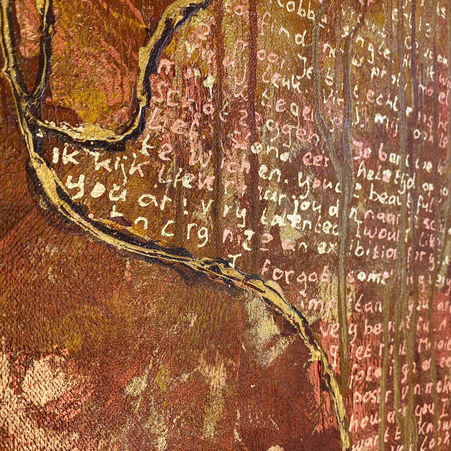 Origineel abstract schilderij van Elise Eekhout met texturen en warme kleuren