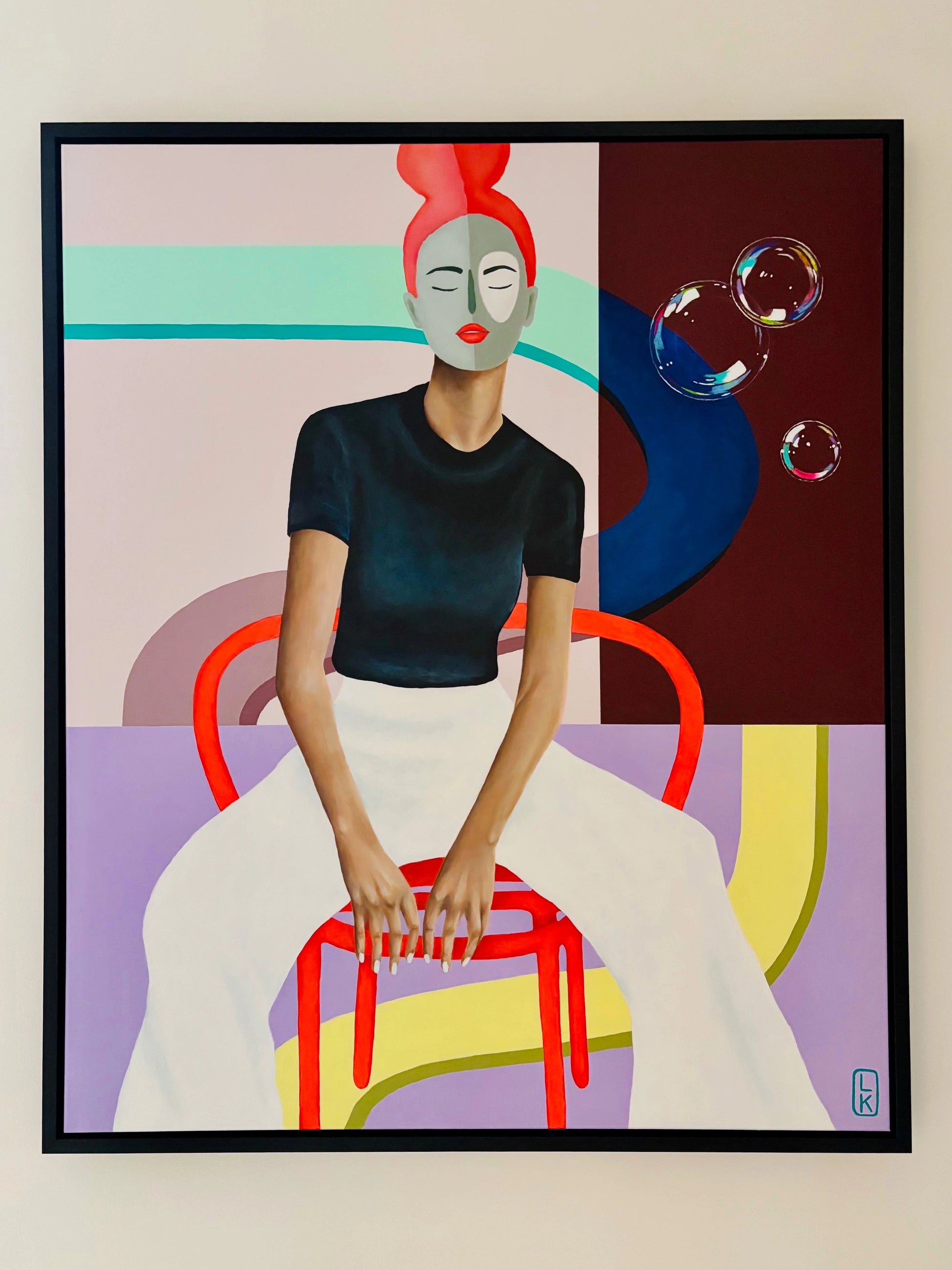 Origineel kunstwerk Victoria van Loes Kamphuis met een kleurrijke abstracte achtergrond