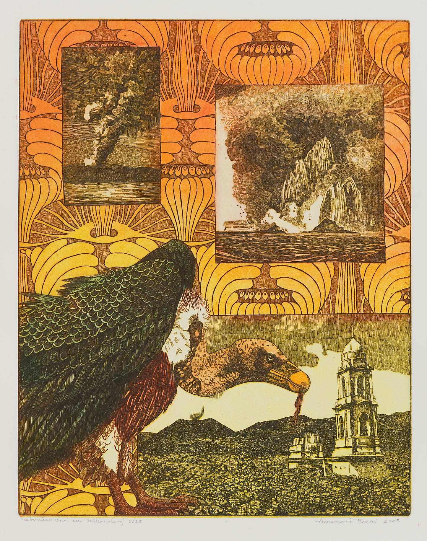 Origineel kunstwerk vulkanoloog van Annemarie Petri met dramatische vulkaanuitbarstingen en natuurbeelden