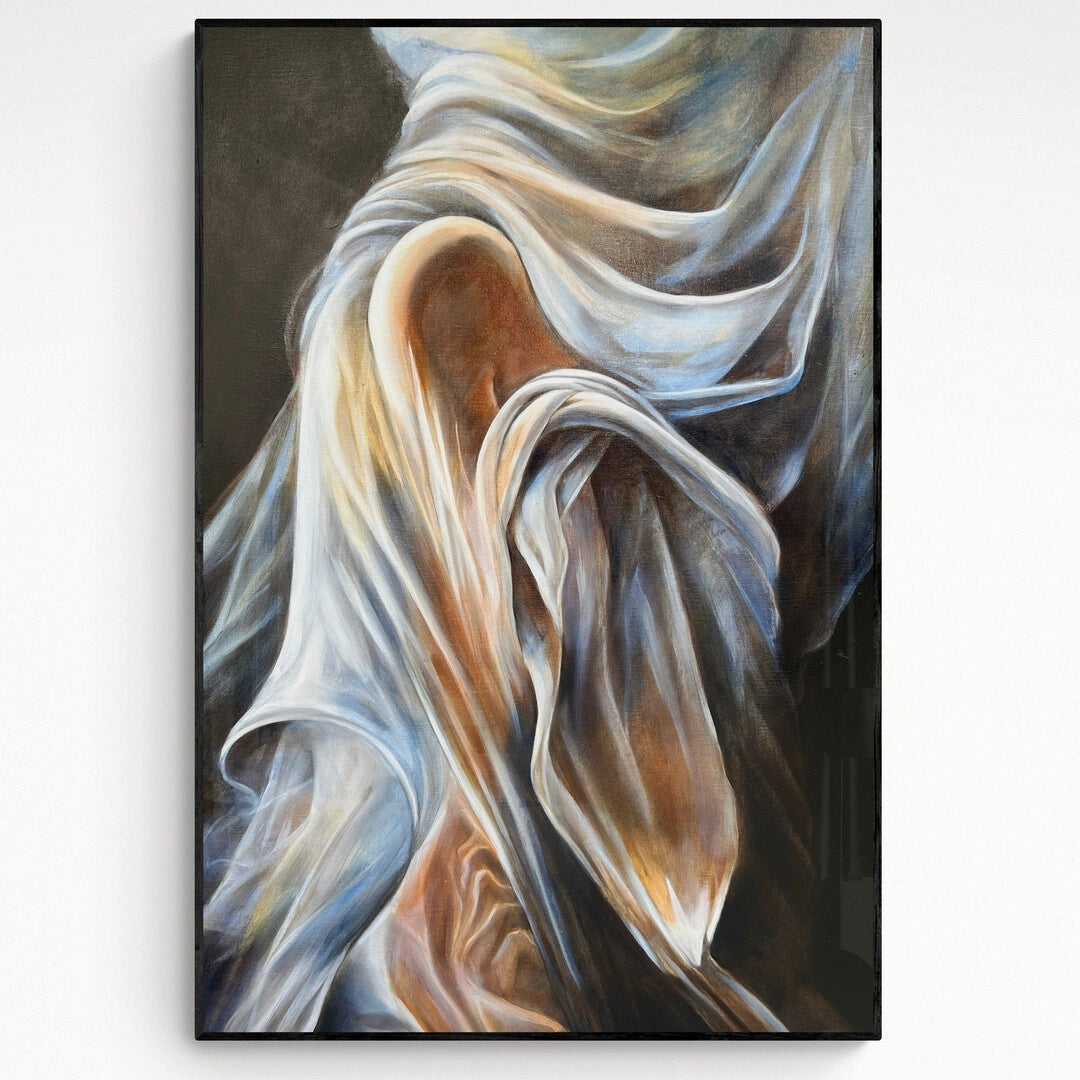 Origineel kunstwerk W.H.I.T.E.III van Anna Ulyashyna met een abstracte weergave van een silhouet