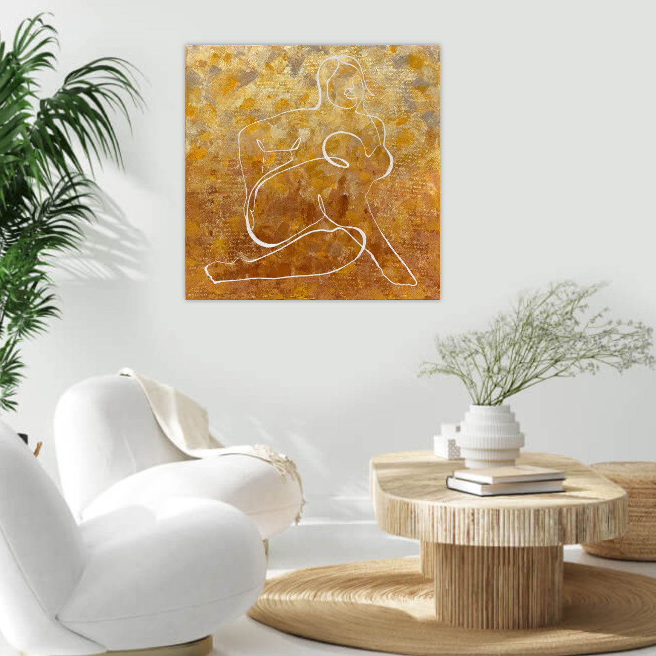 Origineel kunstwerk van Elise Eekhout met abstraherende lijntekening in warme tinten