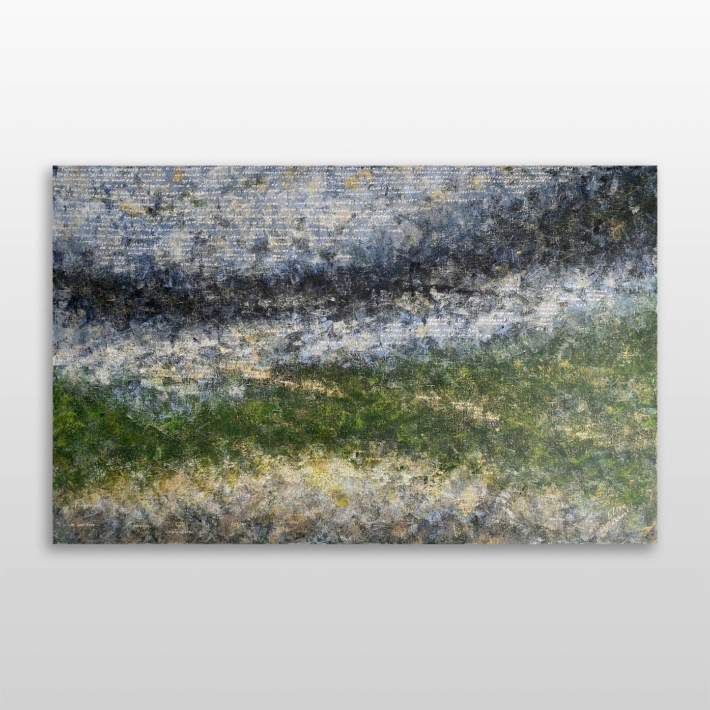 Origineel schilderij Doggerland van Elise Eekhout met een abstracte landschap weergave.